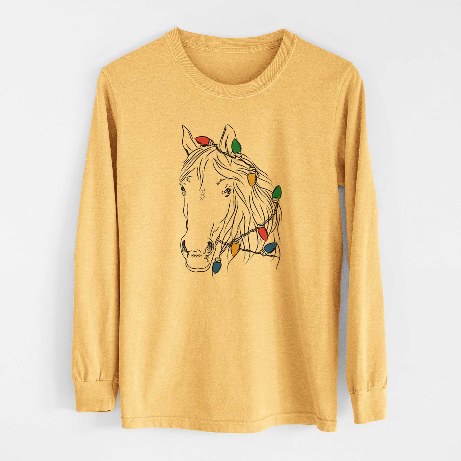 Christmas Lights Aria the Horse - Heavyweight 100% Cotton Long Sleeve