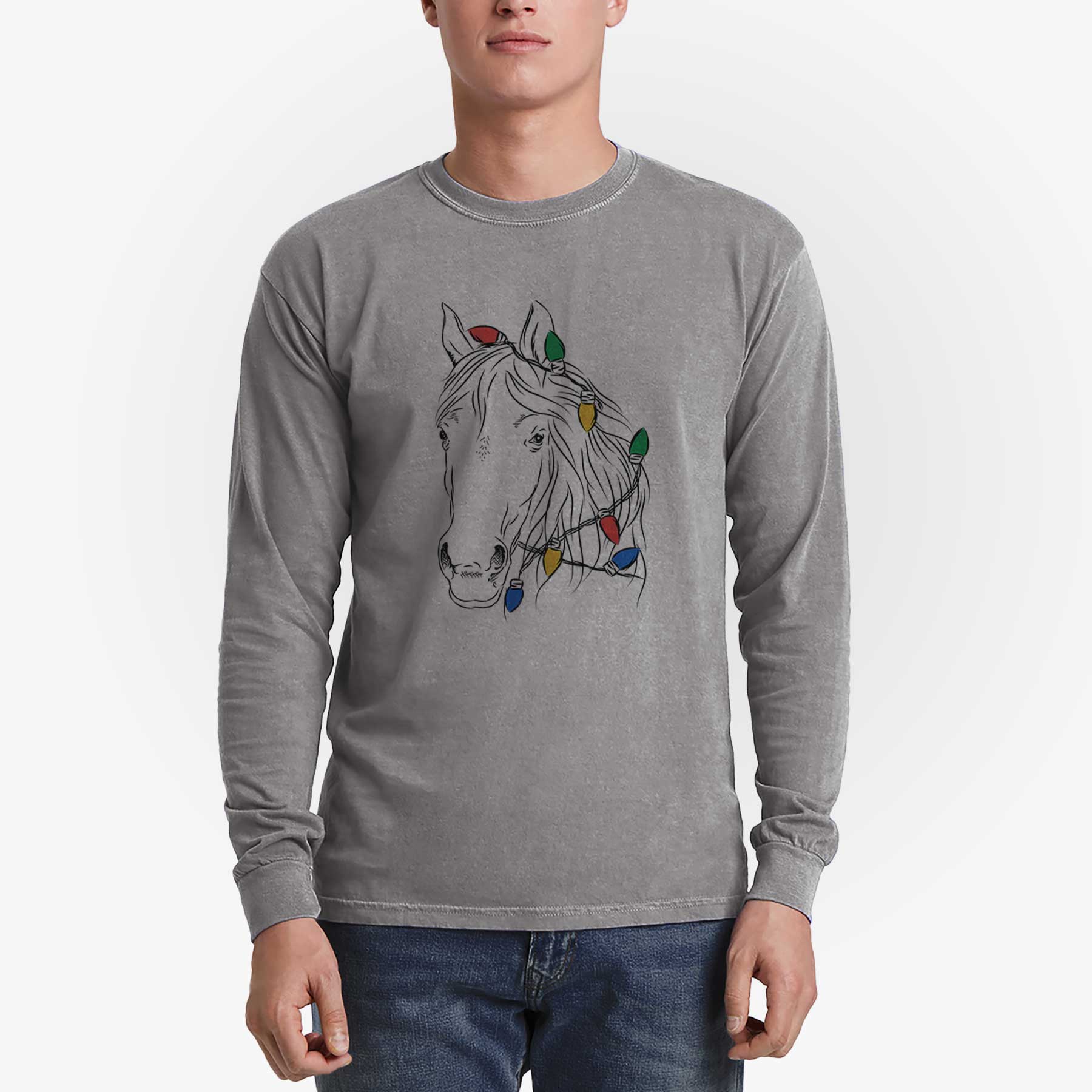 Christmas Lights Aria the Horse - Heavyweight 100% Cotton Long Sleeve