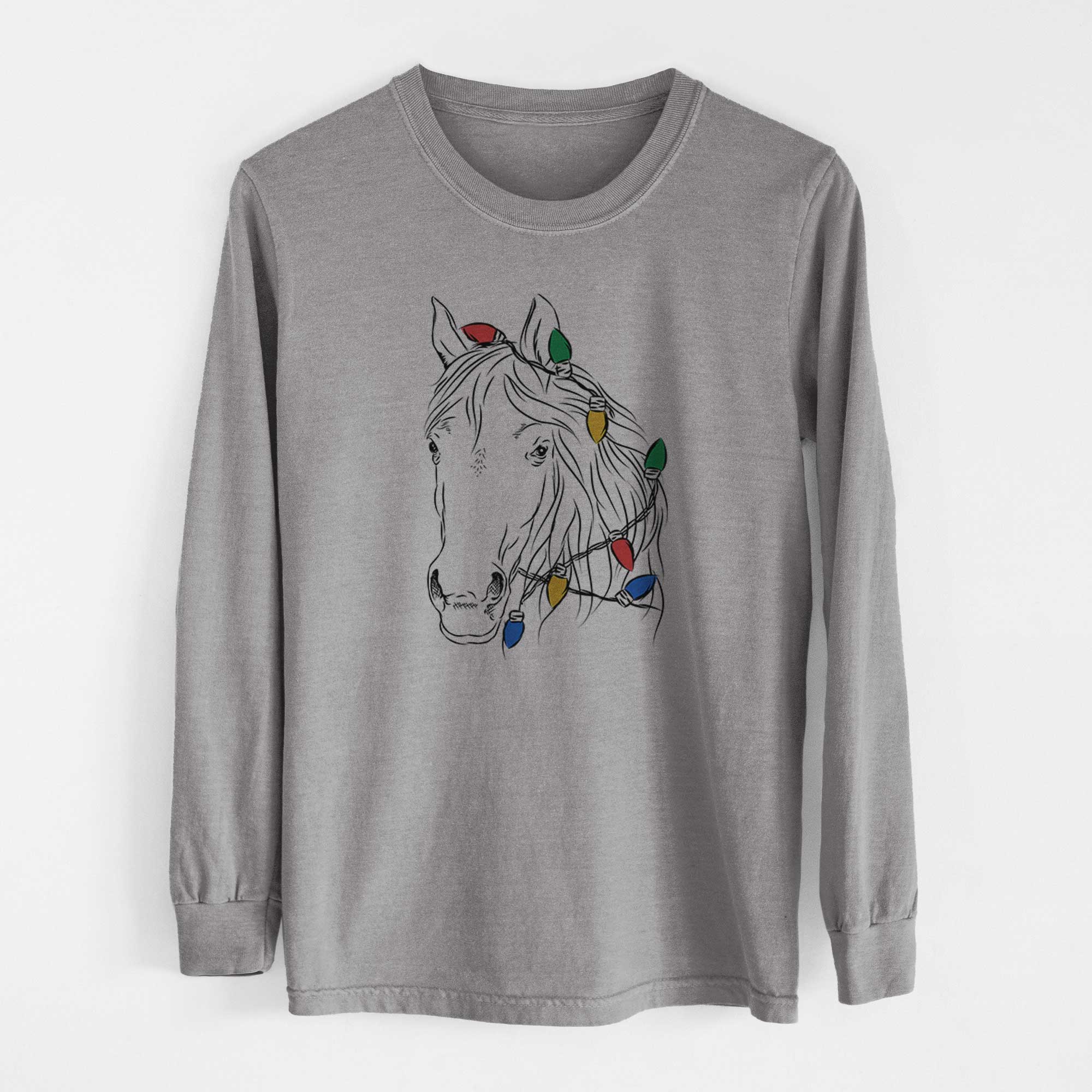 Christmas Lights Aria the Horse - Heavyweight 100% Cotton Long Sleeve