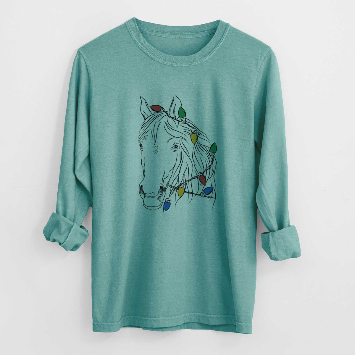 Christmas Lights Aria the Horse - Heavyweight 100% Cotton Long Sleeve