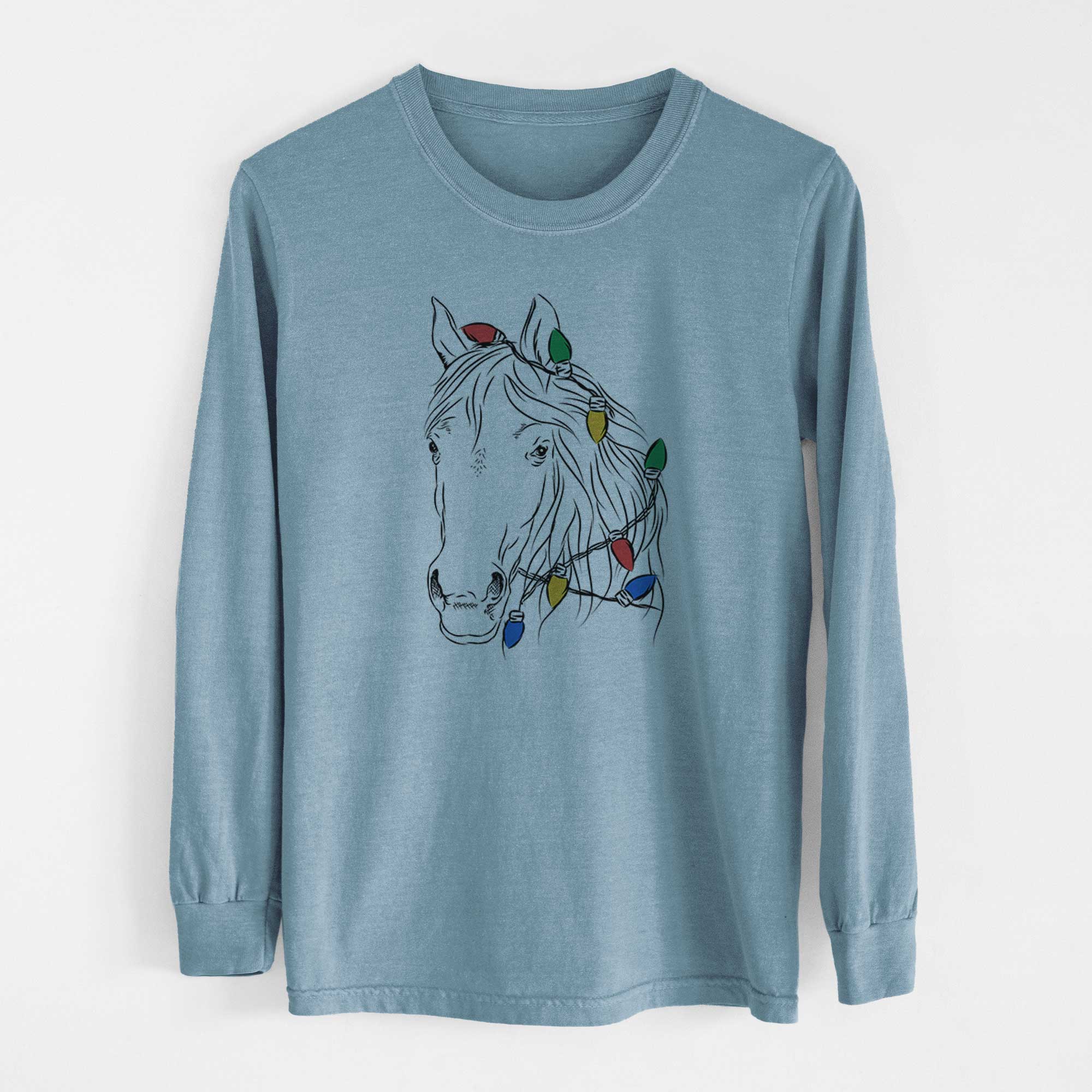 Christmas Lights Aria the Horse - Heavyweight 100% Cotton Long Sleeve