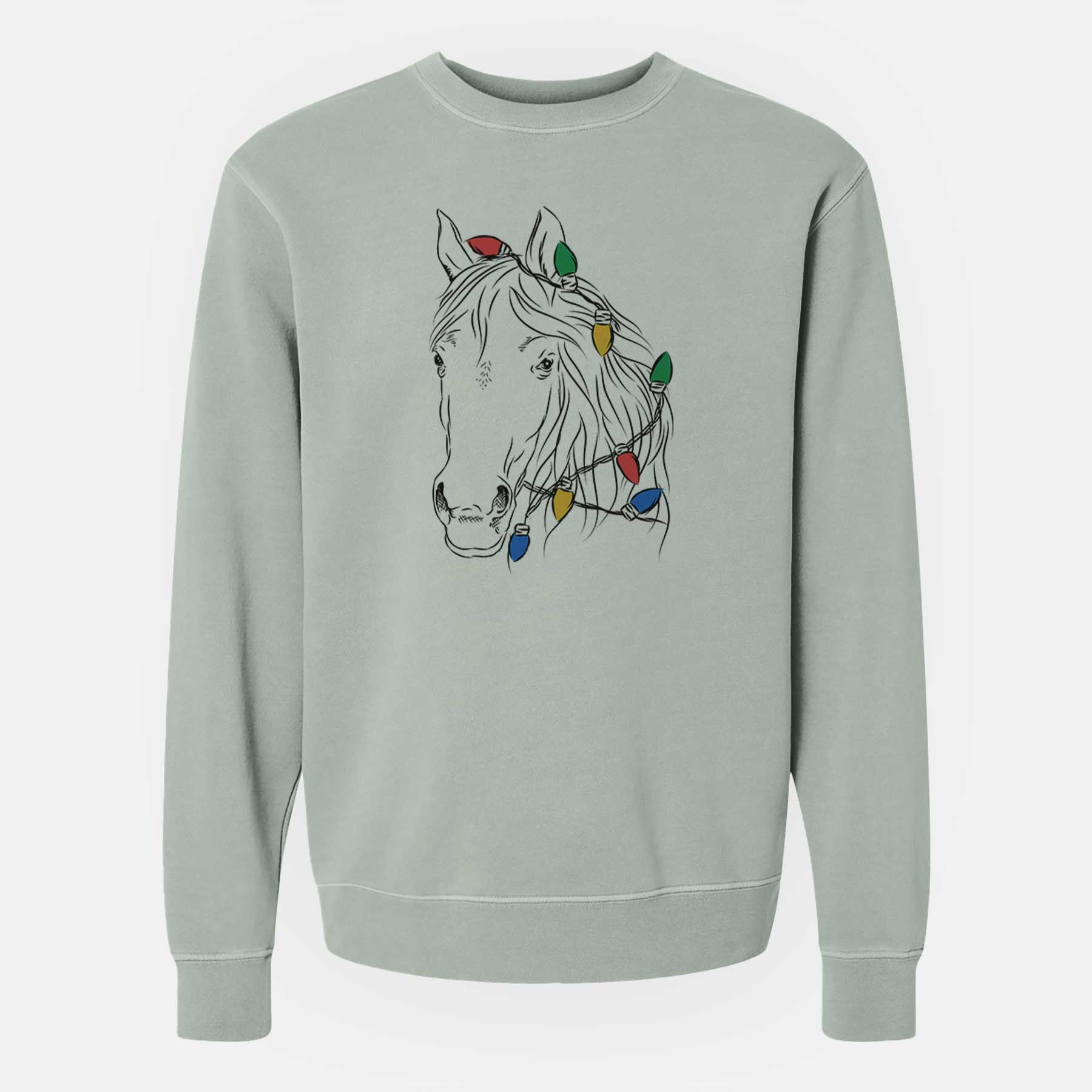 Christmas Lights Aria the Horse - Unisex Pigment Dyed Crew Sweatshirt