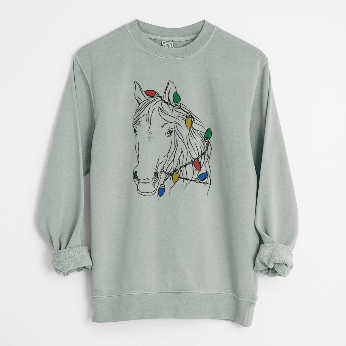 Christmas Lights Aria the Horse - Unisex Pigment Dyed Crew Sweatshirt