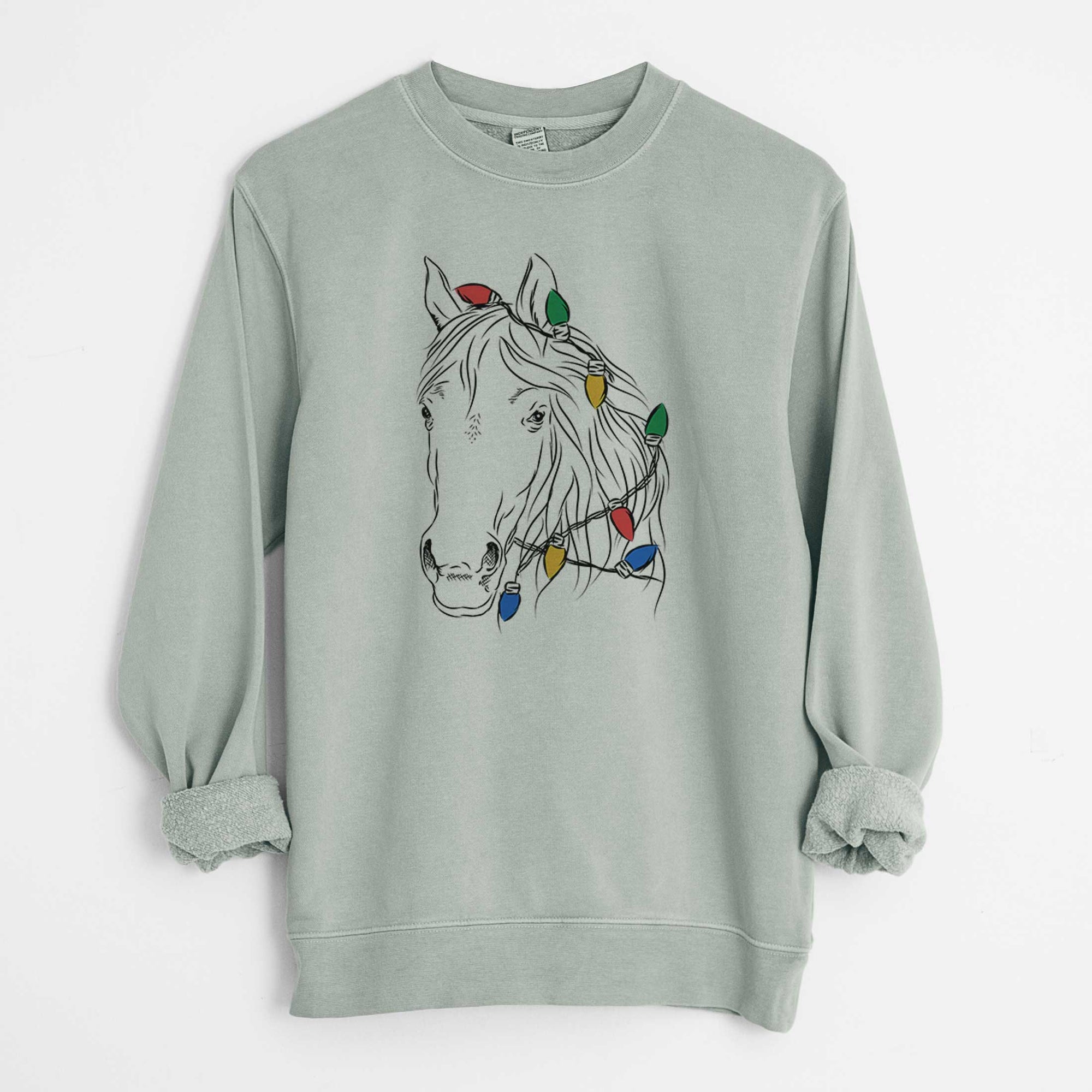 Christmas Lights Aria the Horse - Unisex Pigment Dyed Crew Sweatshirt