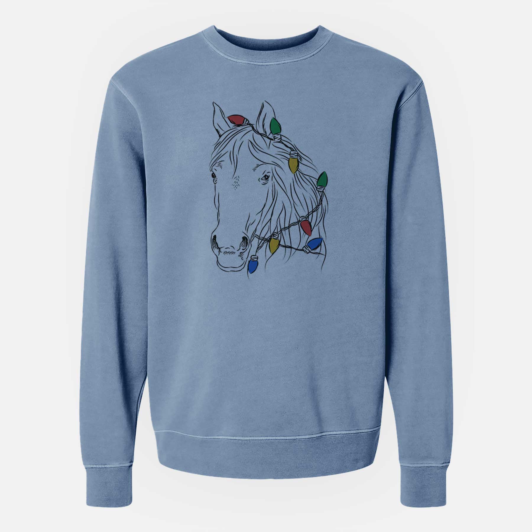 Christmas Lights Aria the Horse - Unisex Pigment Dyed Crew Sweatshirt