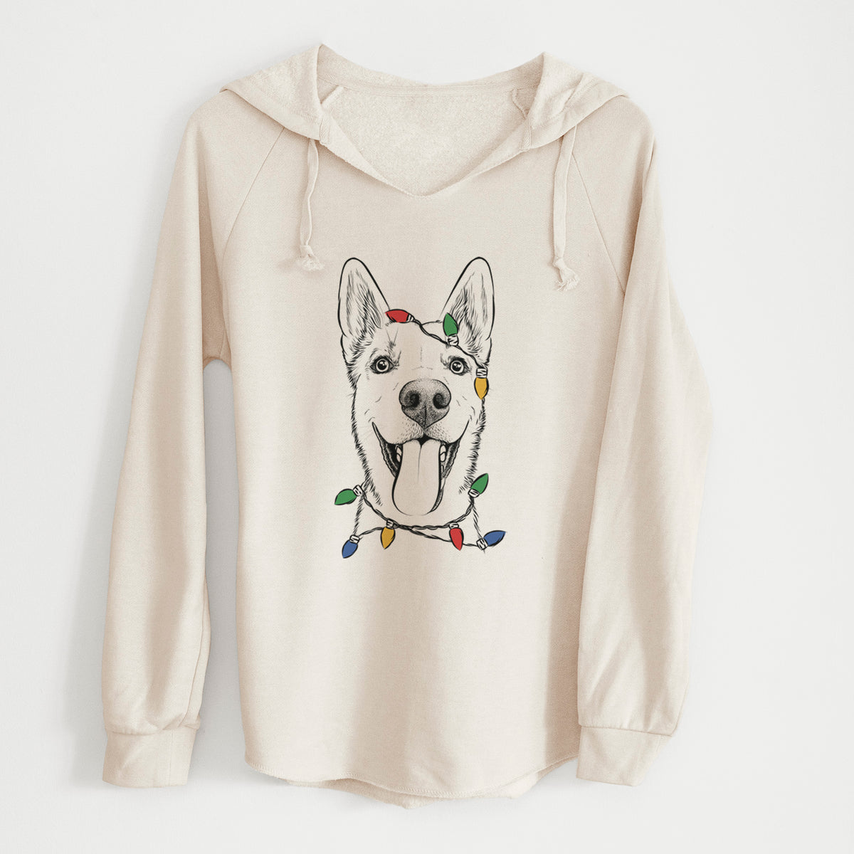 Christmas Lights Arlo the Husky Shepherd Mix - Cali Wave Hooded Sweatshirt