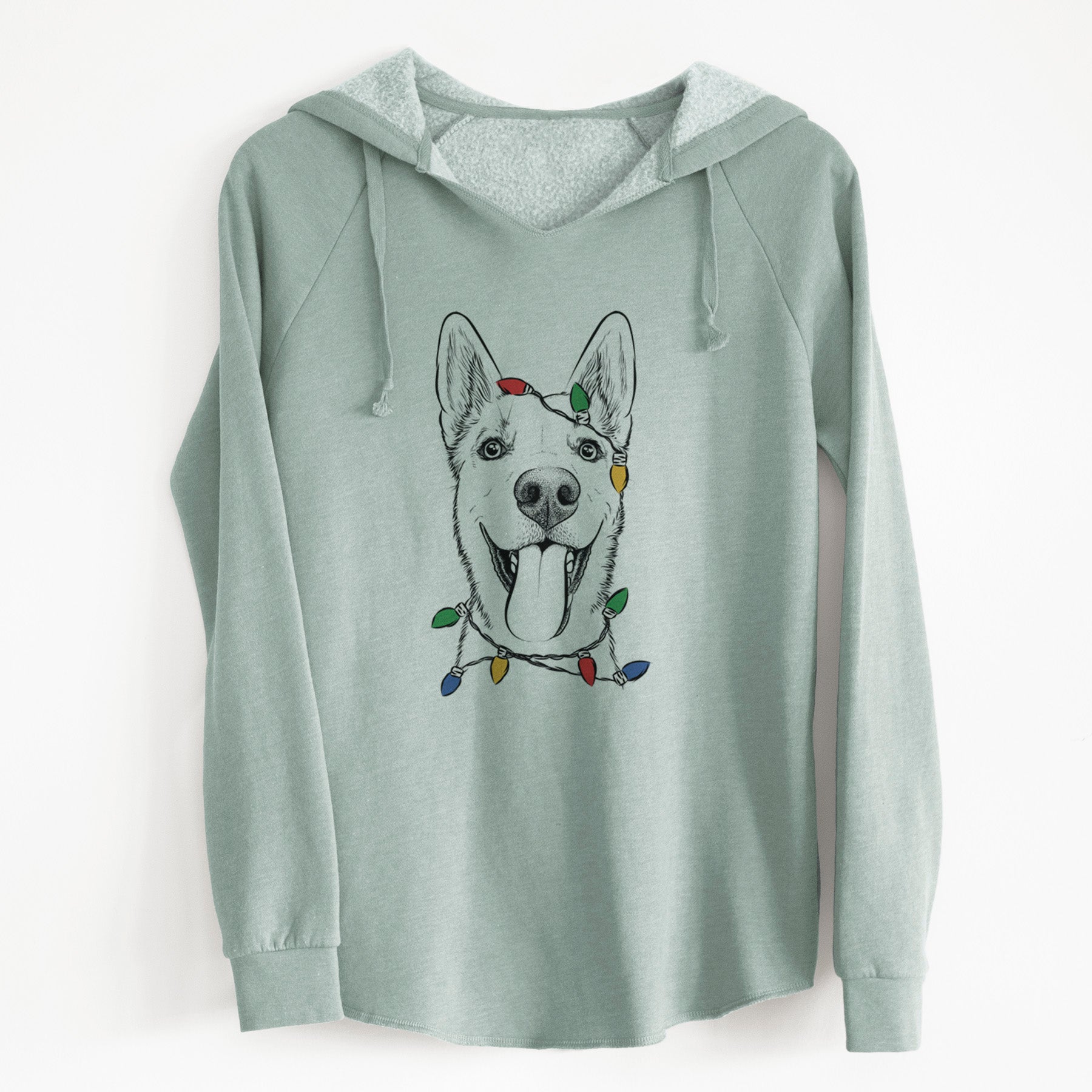 Christmas Lights Arlo the Husky Shepherd Mix - Cali Wave Hooded Sweatshirt