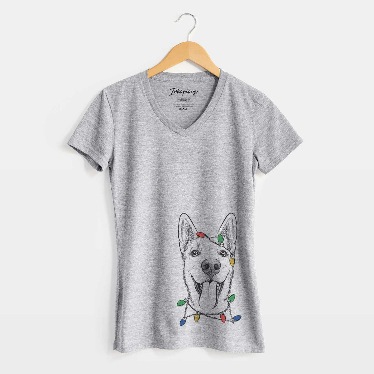 Christmas Lights Arlo the Husky Shepherd Mix - Women's V-neck Shirt