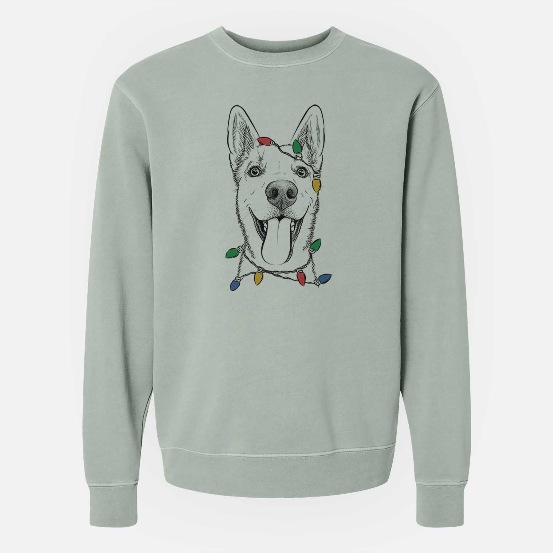 Christmas Lights Arlo the Husky Shepherd Mix - Unisex Pigment Dyed Crew Sweatshirt