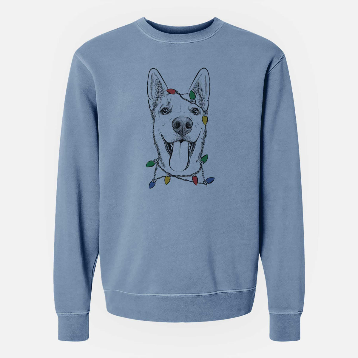 Christmas Lights Arlo the Husky Shepherd Mix - Unisex Pigment Dyed Crew Sweatshirt