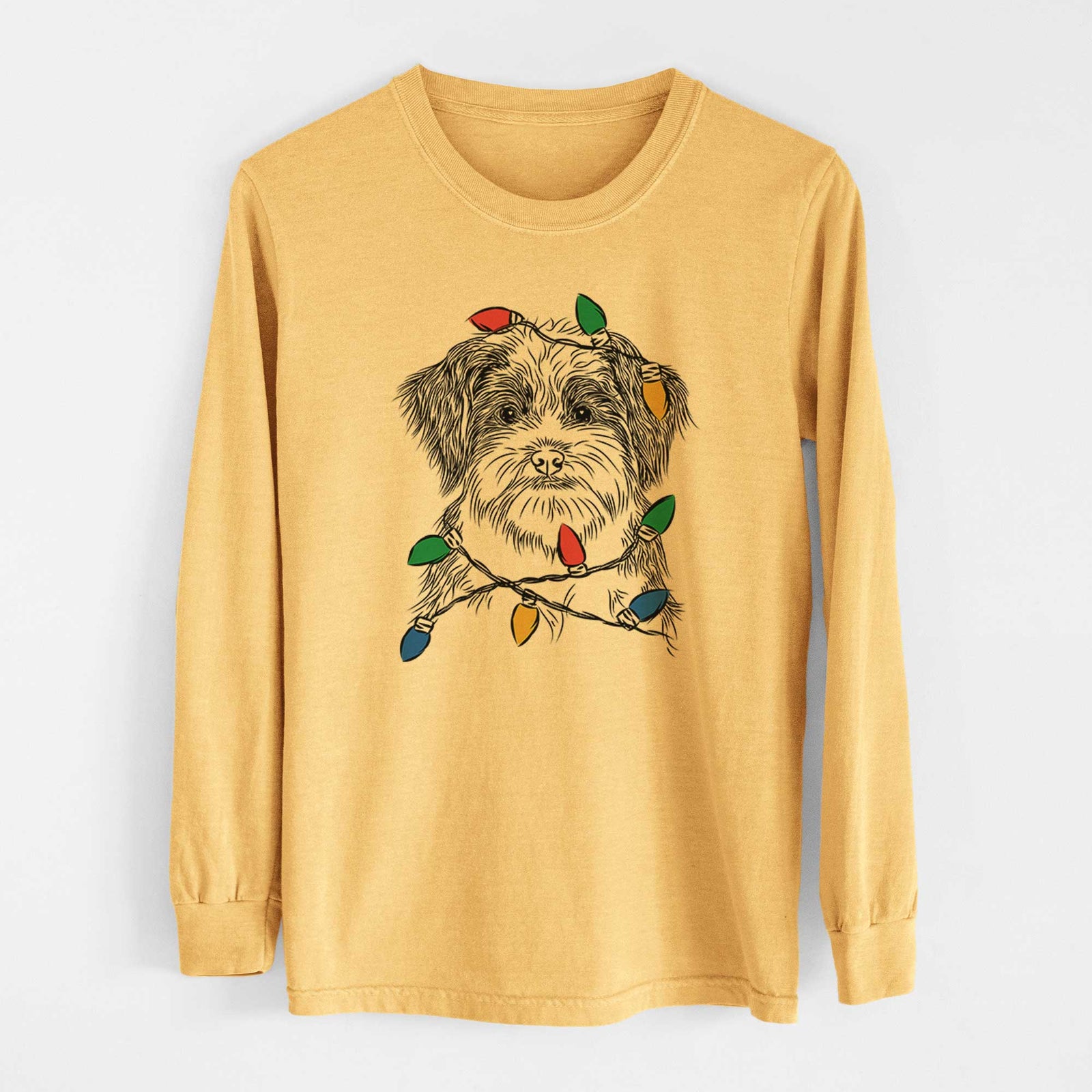 Christmas Lights Asa the Havanese - Heavyweight 100% Cotton Long Sleeve