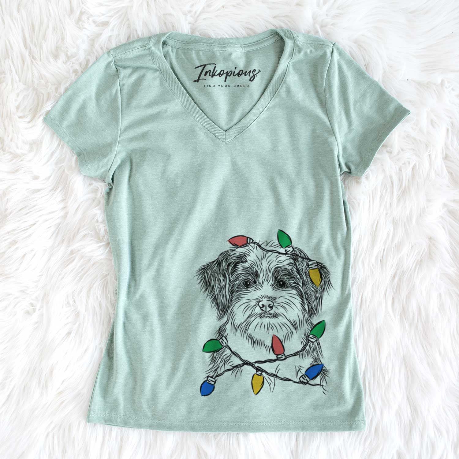 Christmas Lights Asa the Havanese - Women's V-neck Shirt