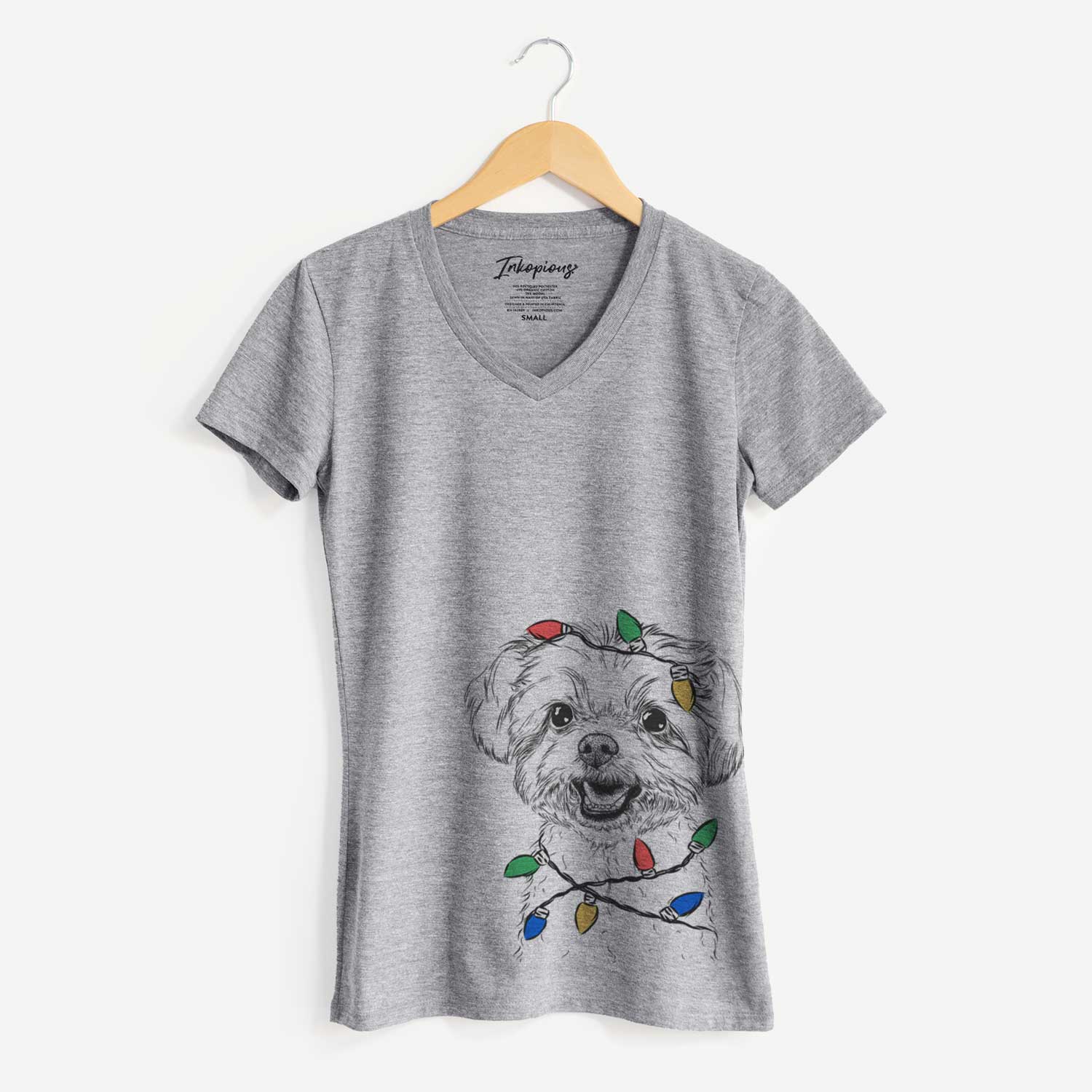 Christmas Lights Aspen the Morkie - Women's V-neck Shirt