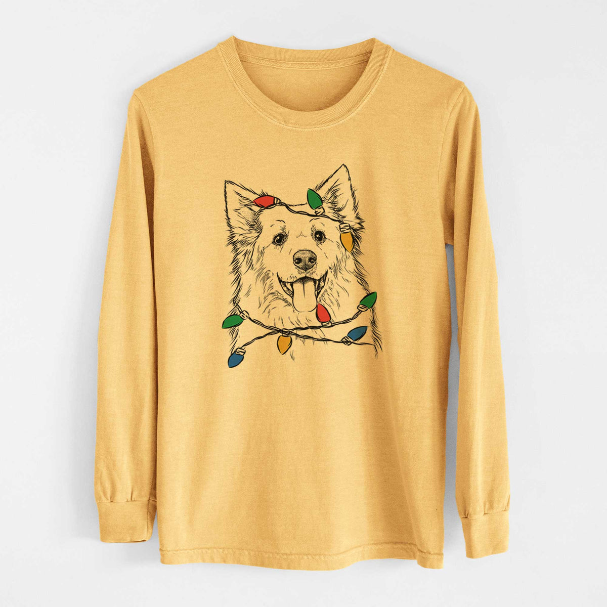 Christmas Lights Aspenita the Mixed Breed - Heavyweight 100% Cotton Long Sleeve