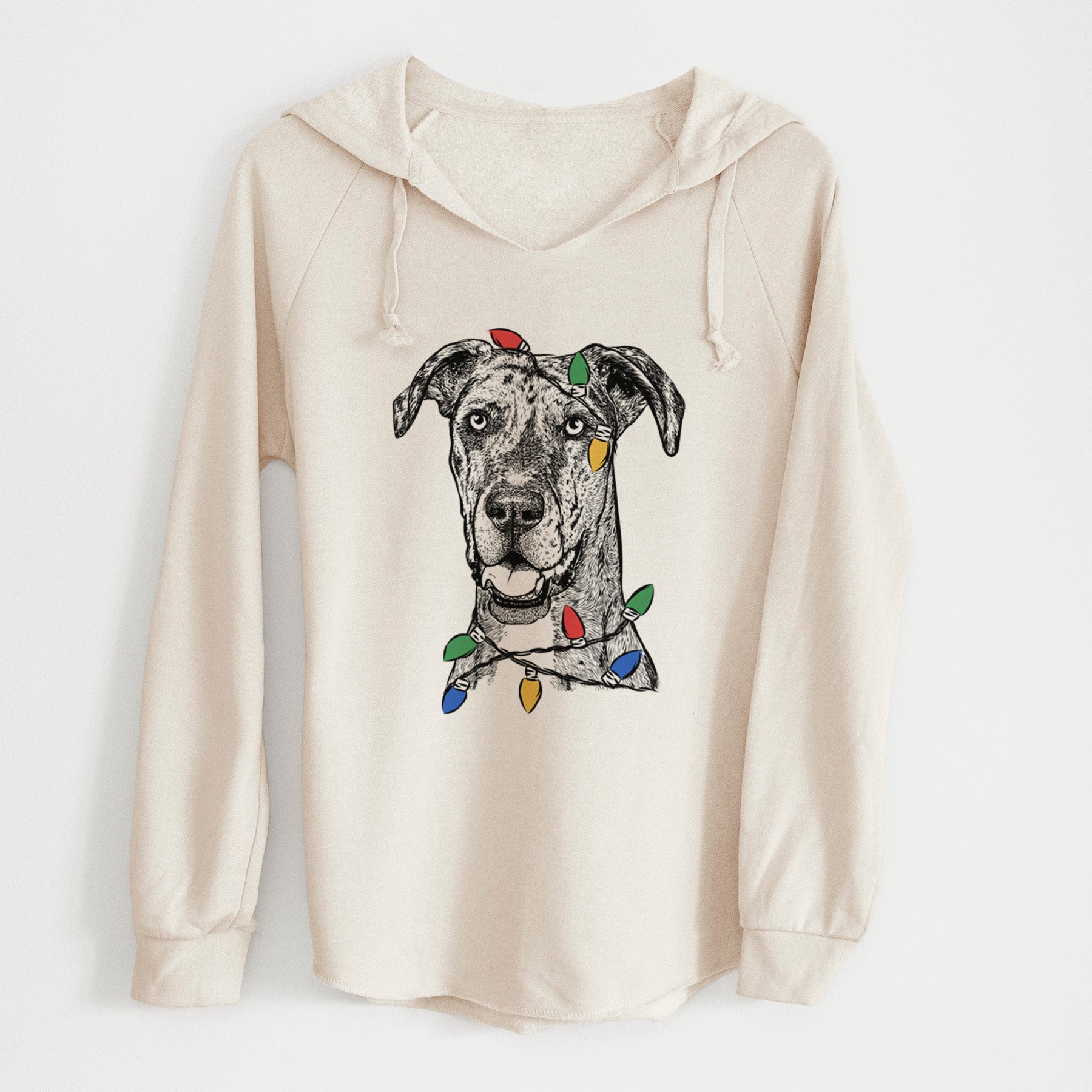 Christmas Lights Athena the Merle Great Dane - Cali Wave Hooded Sweatshirt