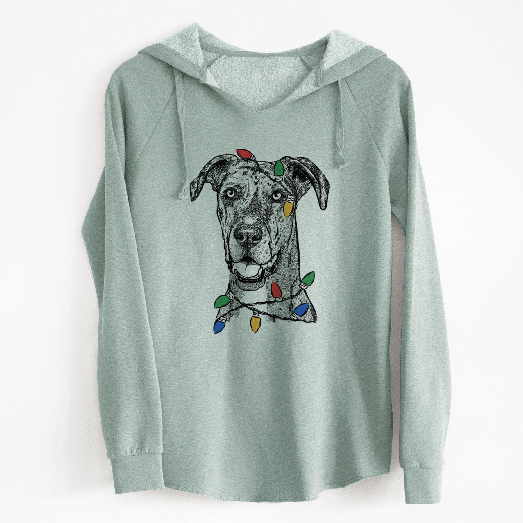 Christmas Lights Athena the Merle Great Dane - Cali Wave Hooded Sweatshirt