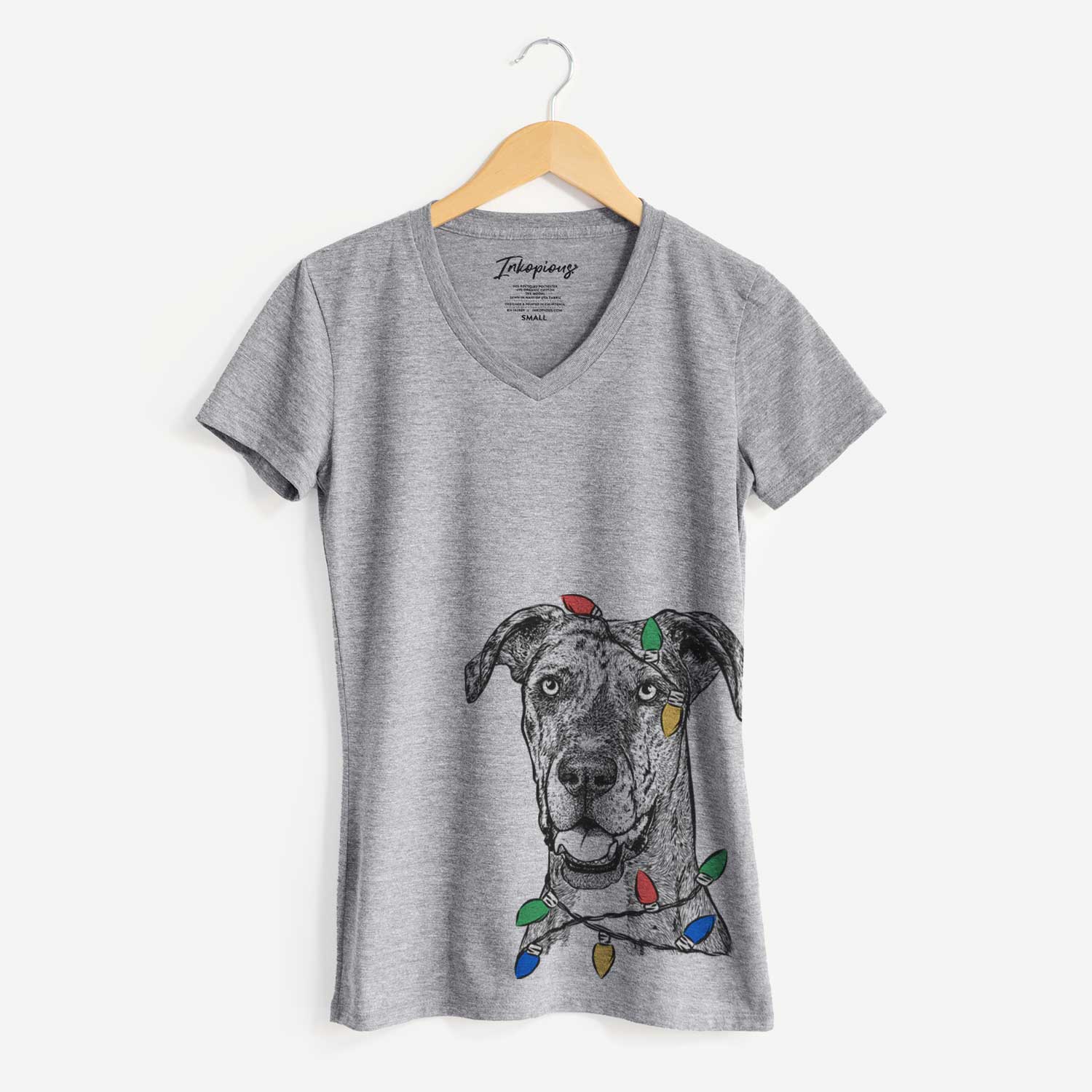 Christmas Lights Athena the Merle Great Dane - Women's V-neck Shirt