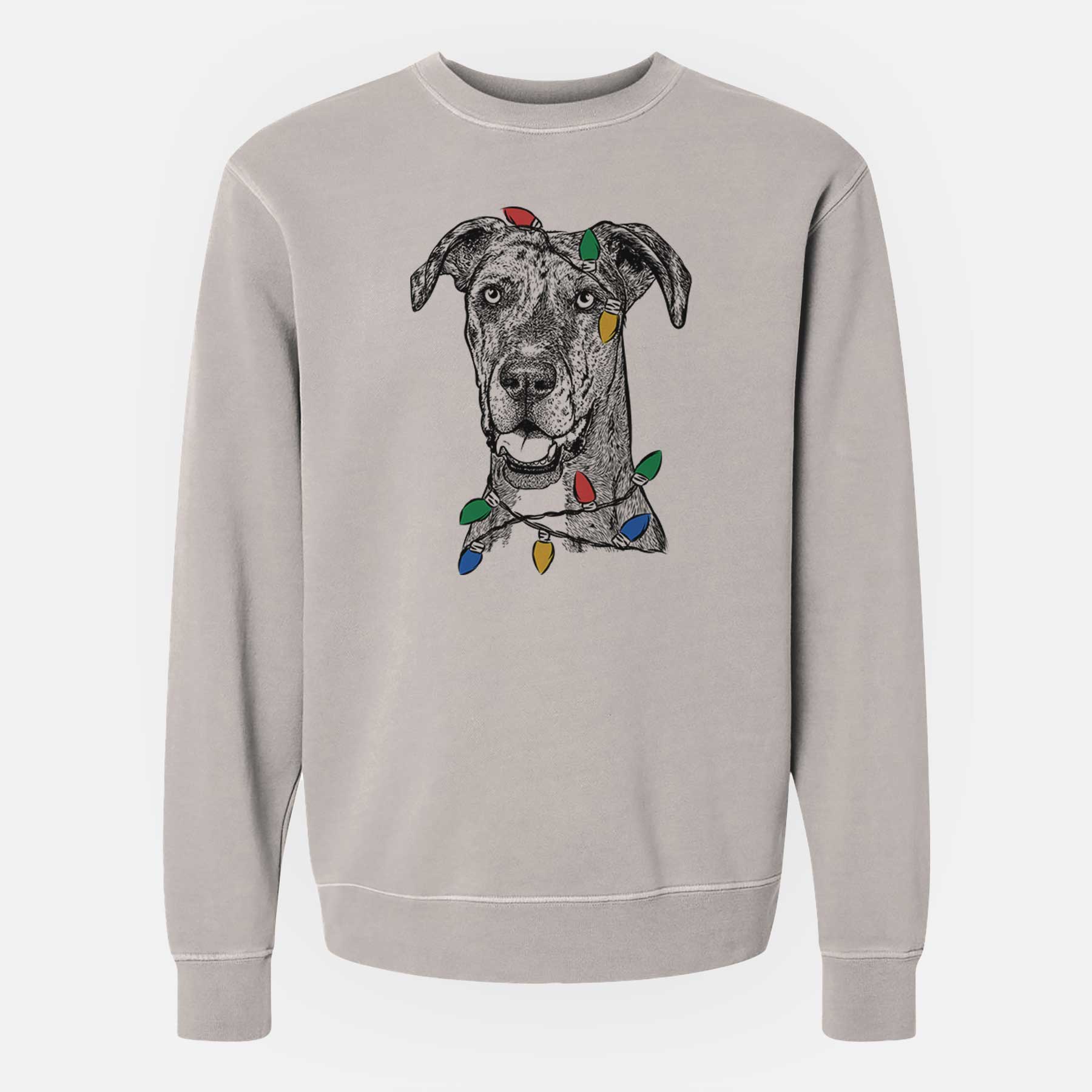 Christmas Lights Athena the Merle Great Dane - Unisex Pigment Dyed Crew Sweatshirt