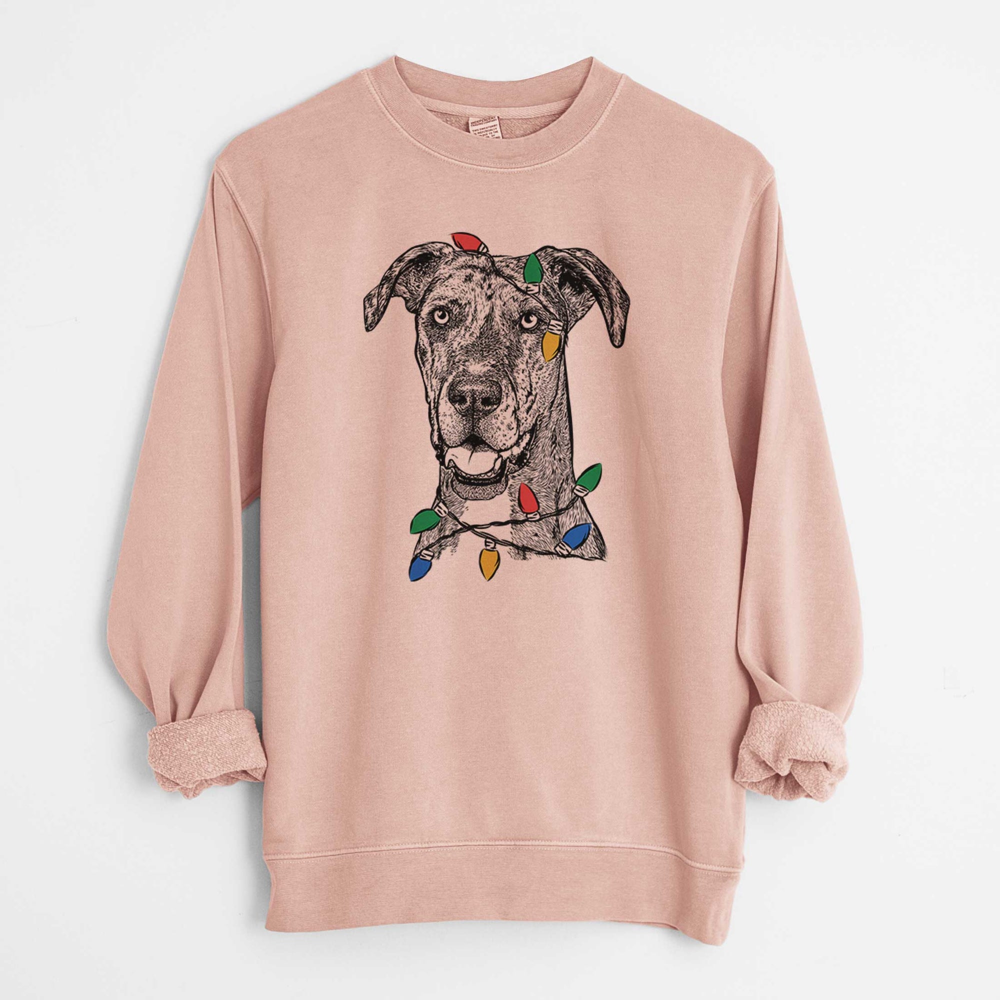 Christmas Lights Athena the Merle Great Dane - Unisex Pigment Dyed Crew Sweatshirt