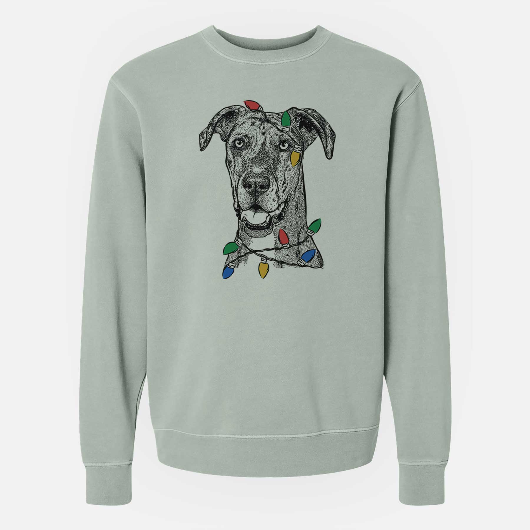 Christmas Lights Athena the Merle Great Dane - Unisex Pigment Dyed Crew Sweatshirt