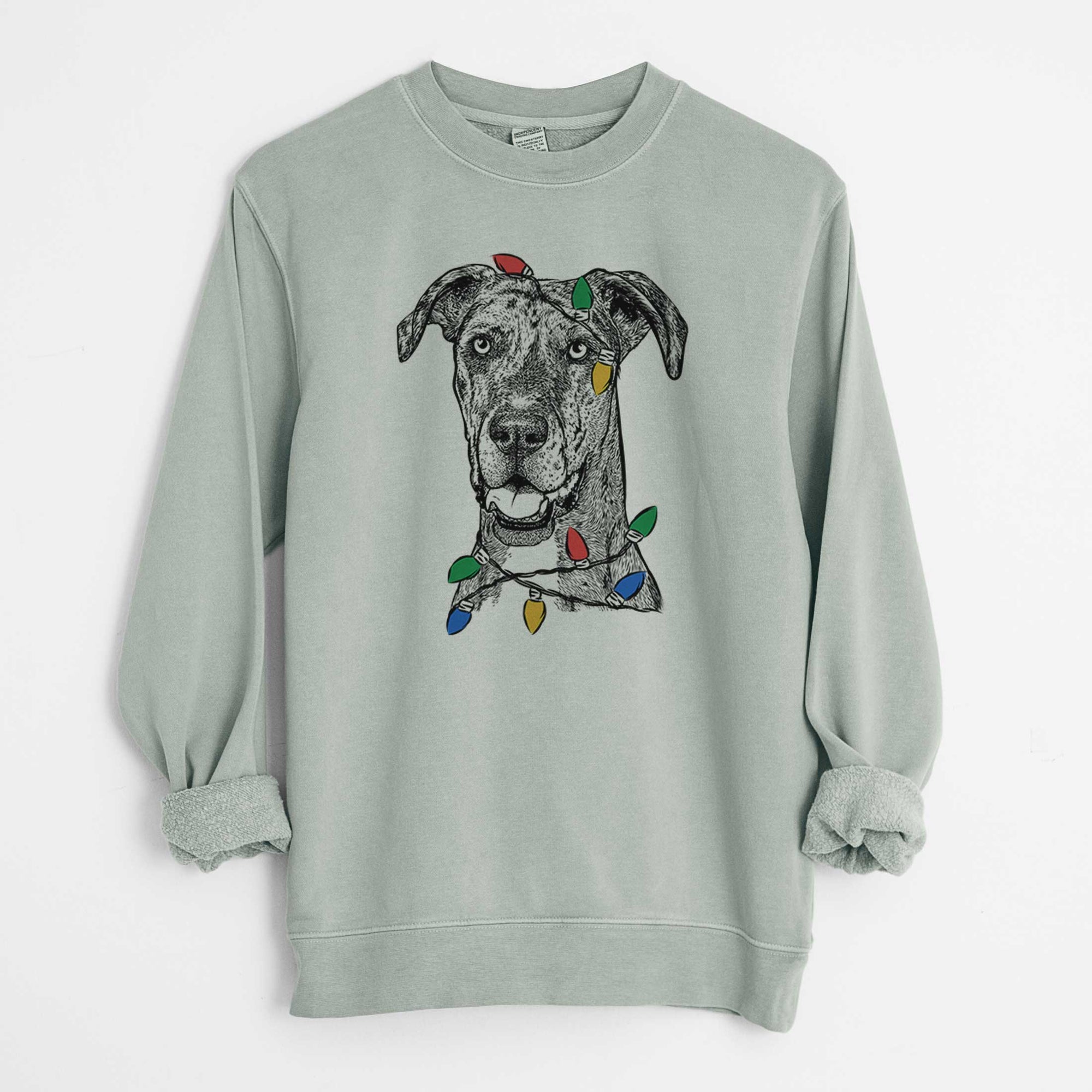 Christmas Lights Athena the Merle Great Dane - Unisex Pigment Dyed Crew Sweatshirt