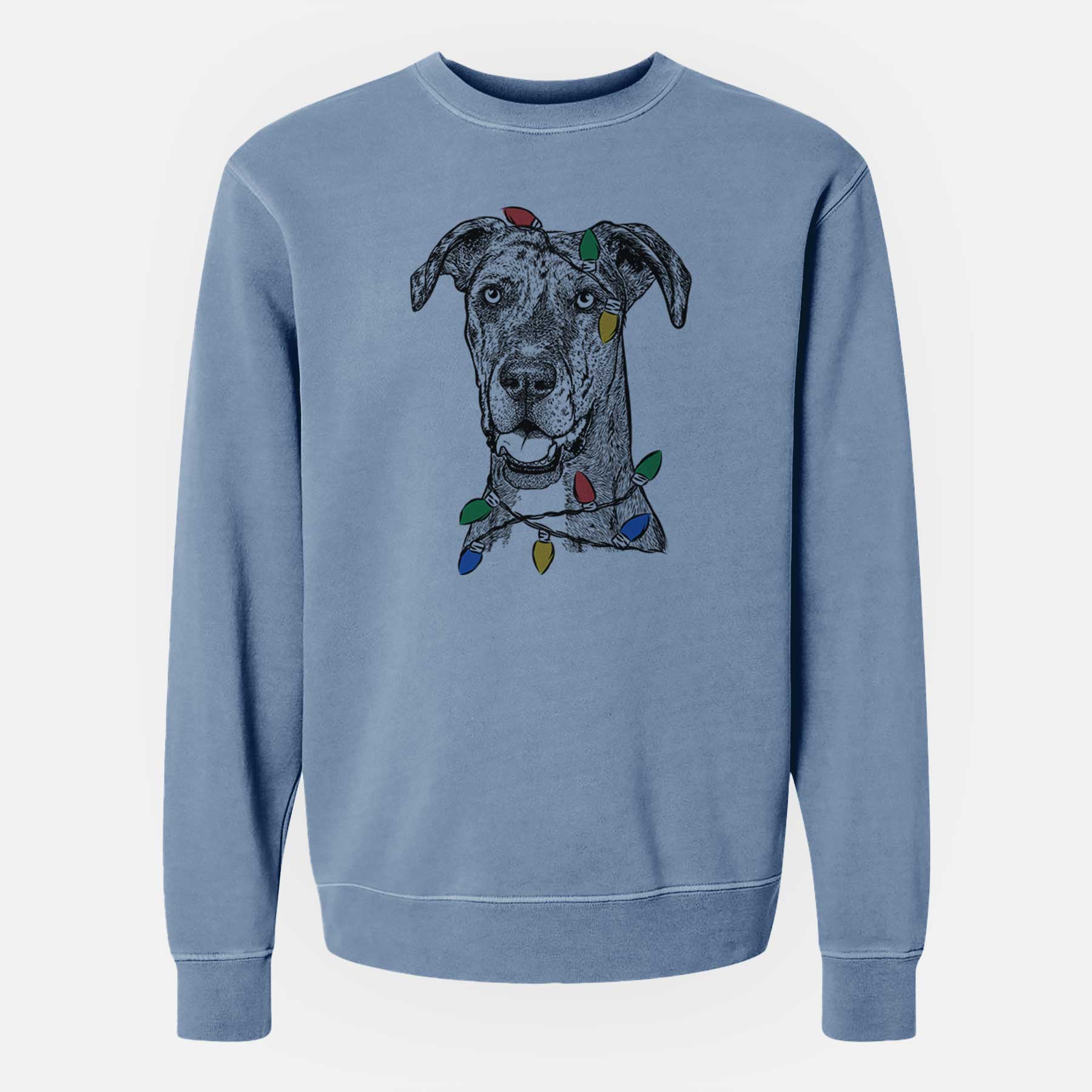 Christmas Lights Athena the Merle Great Dane - Unisex Pigment Dyed Crew Sweatshirt