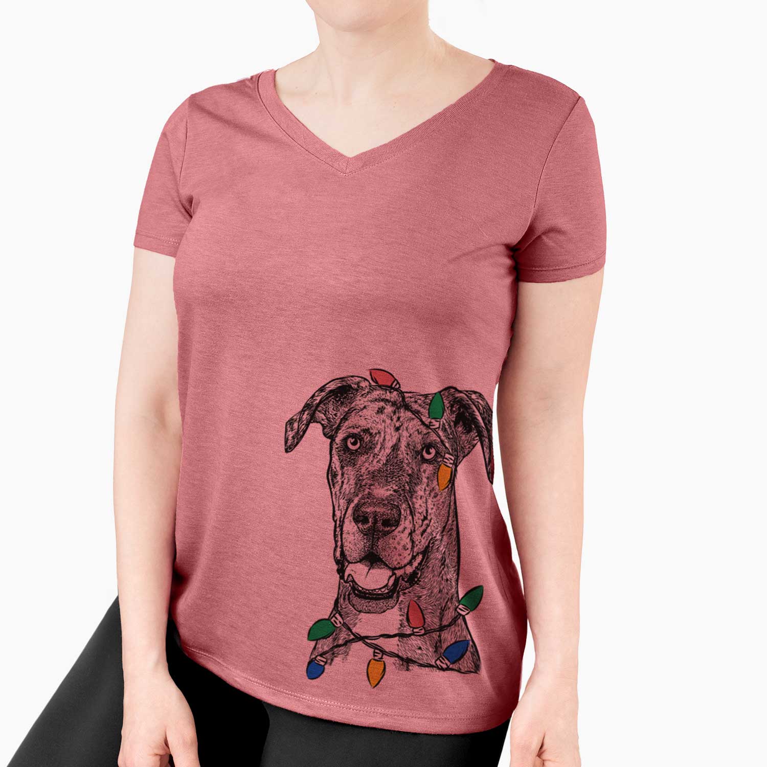 Christmas Lights Athena the Merle Great Dane - Women's V-neck Shirt