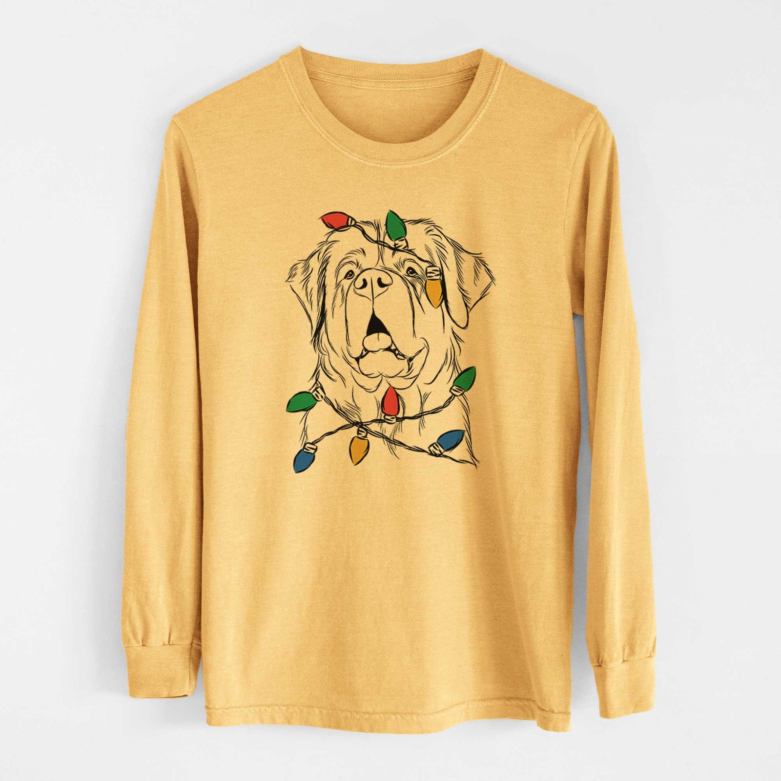 Christmas Lights Atlas the Saint Bernard - Heavyweight 100% Cotton Long Sleeve