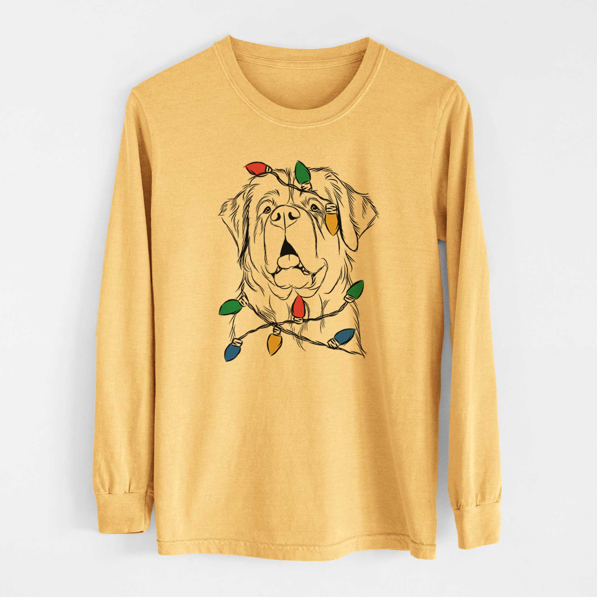 Christmas Lights Atlas the Saint Bernard - Heavyweight 100% Cotton Long Sleeve