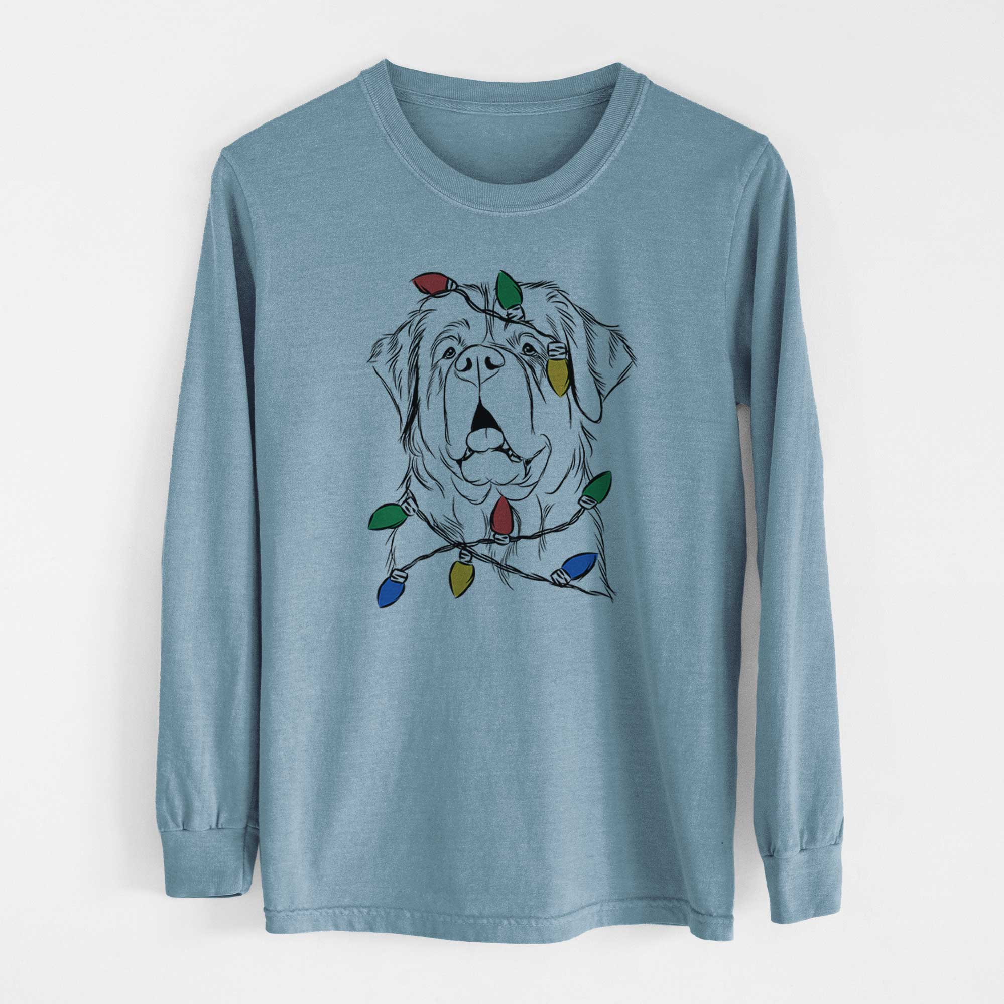 Christmas Lights Atlas the Saint Bernard - Heavyweight 100% Cotton Long Sleeve