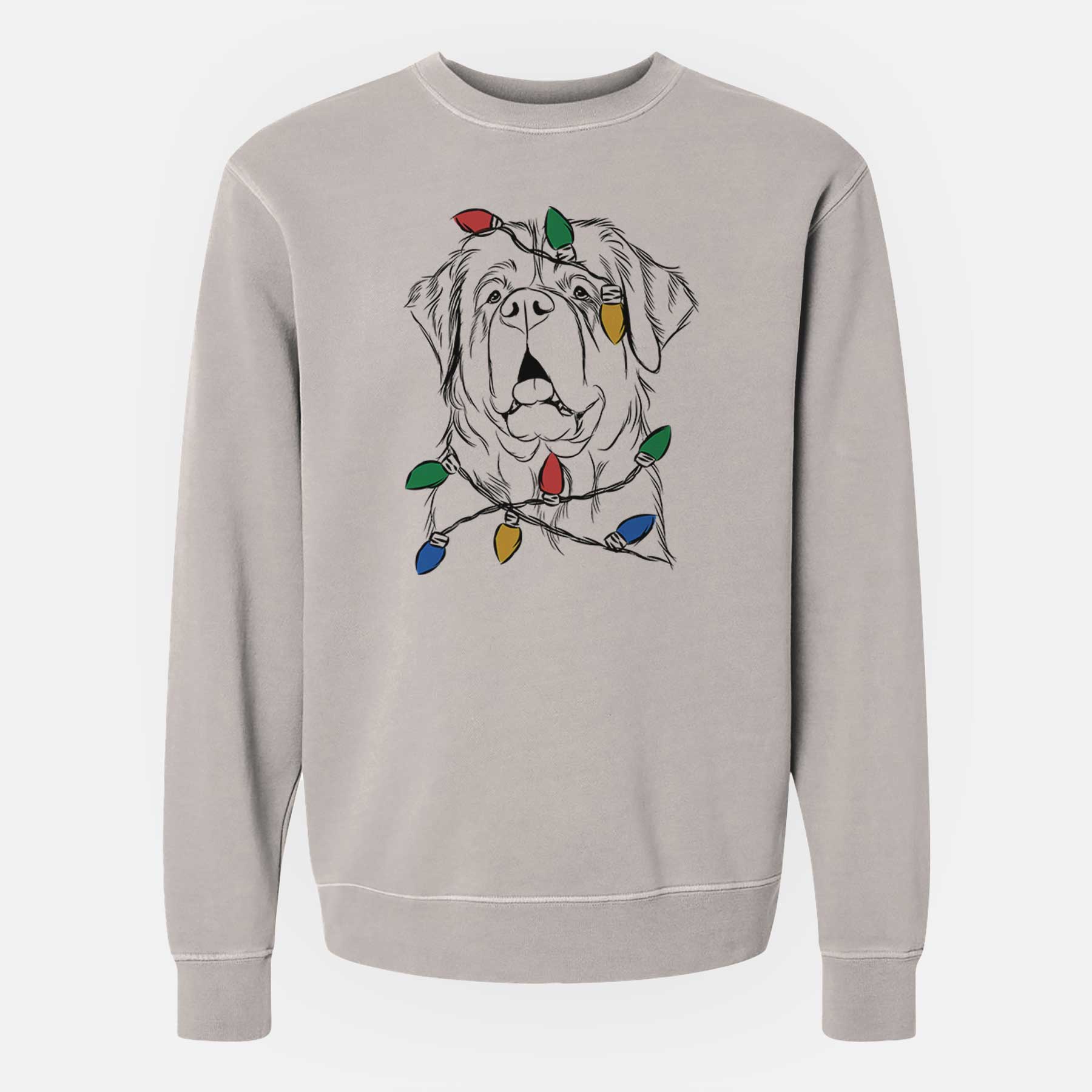 Christmas Lights Atlas the Saint Bernard - Unisex Pigment Dyed Crew Sweatshirt