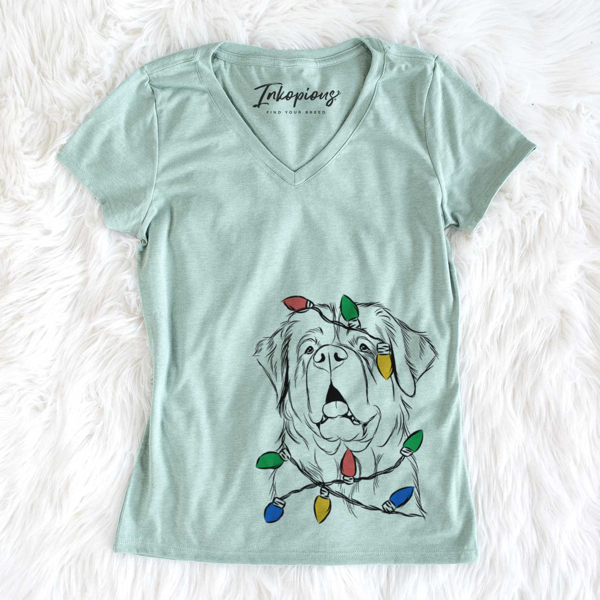 Christmas Lights Atlas the Saint Bernard - Women&#39;s V-neck Shirt