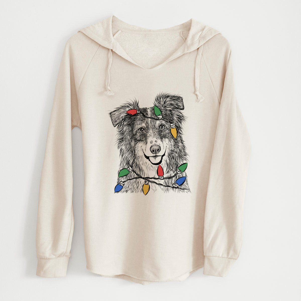 Christmas Lights Aushe the Australian Shepherd - Cali Wave Hooded Sweatshirt