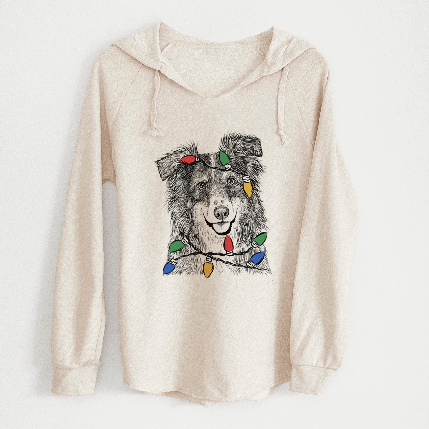 Christmas Lights Aushe the Australian Shepherd - Cali Wave Hooded Sweatshirt