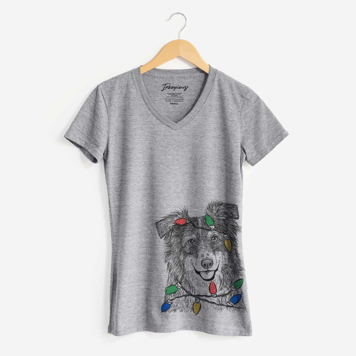 Christmas Lights Aushe the Australian Shepherd - Women's V-neck Shirt