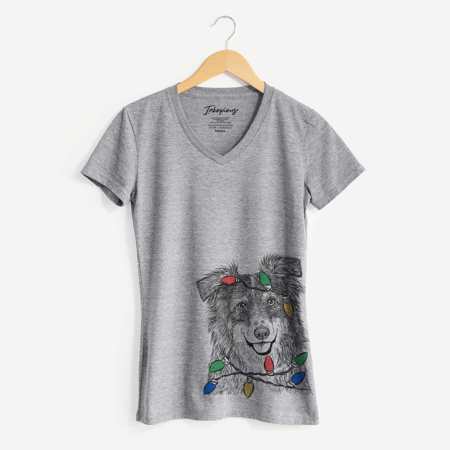 Christmas Lights Aushe the Australian Shepherd - Women's V-neck Shirt
