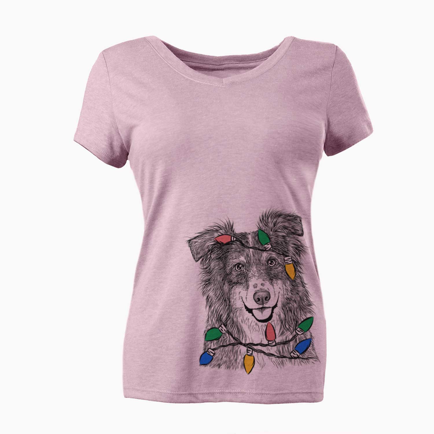 Christmas Lights Aushe the Australian Shepherd - Women's V-neck Shirt