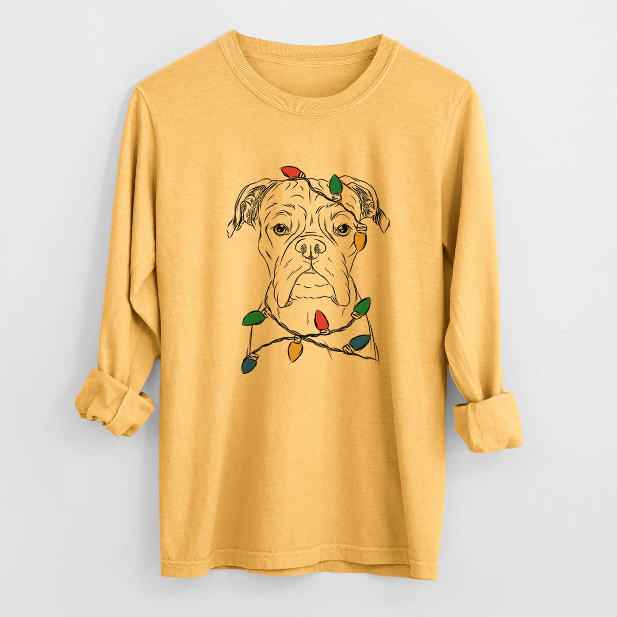 Christmas Lights Axel the Boxer - Heavyweight 100% Cotton Long Sleeve
