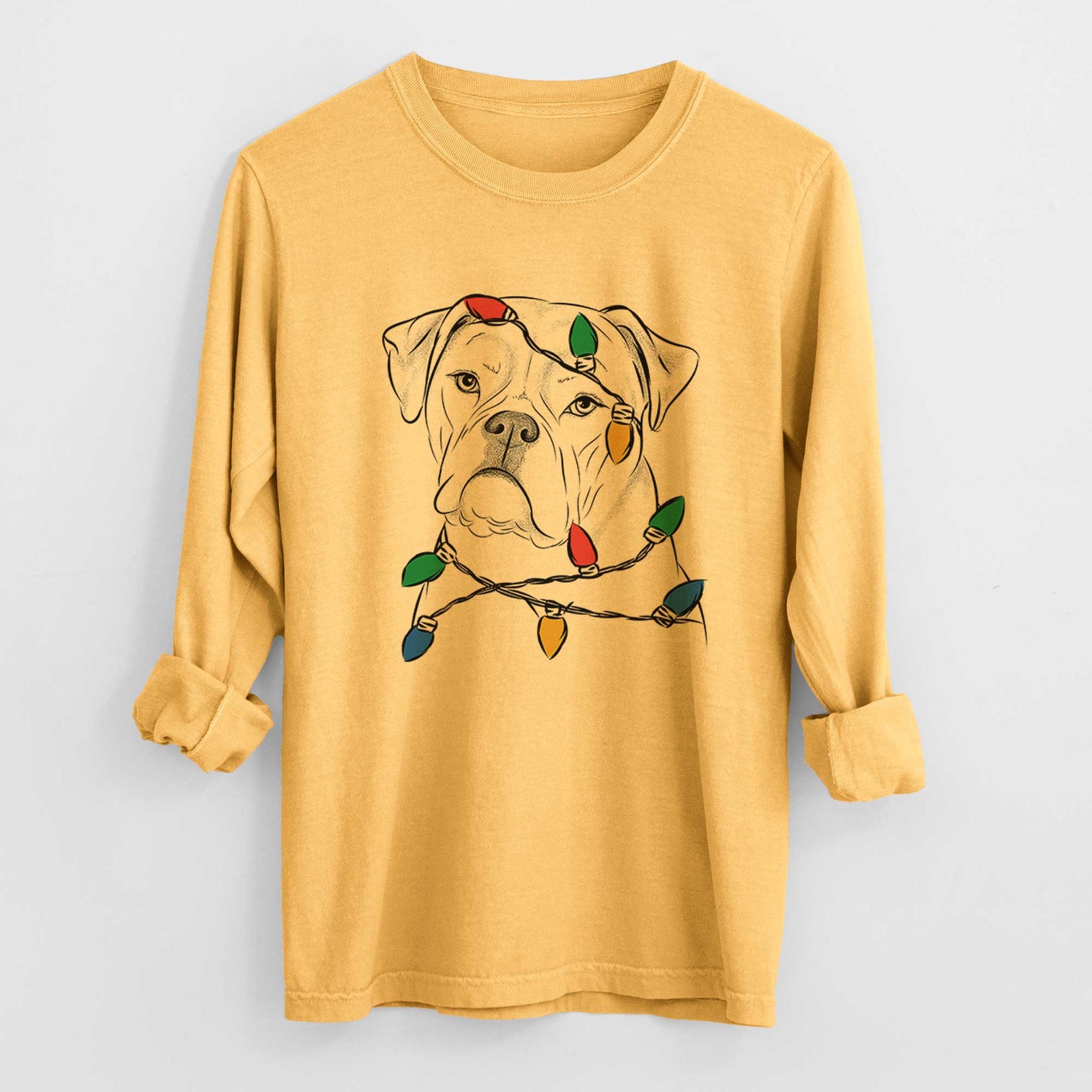 Christmas Lights Babe the AmericanBulldog - Heavyweight 100% Cotton Long Sleeve