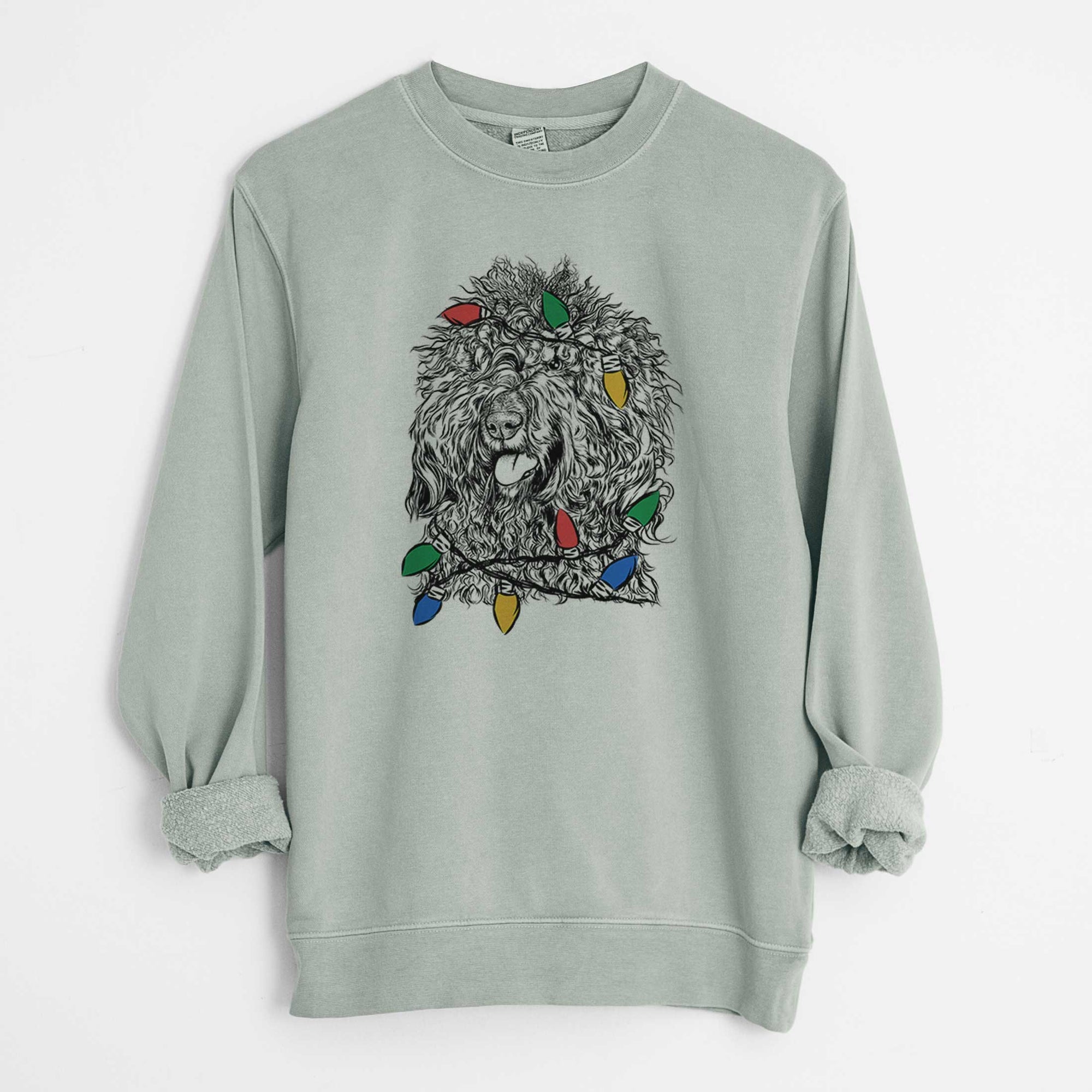 Christmas Lights Babs the Barbet - Unisex Pigment Dyed Crew Sweatshirt