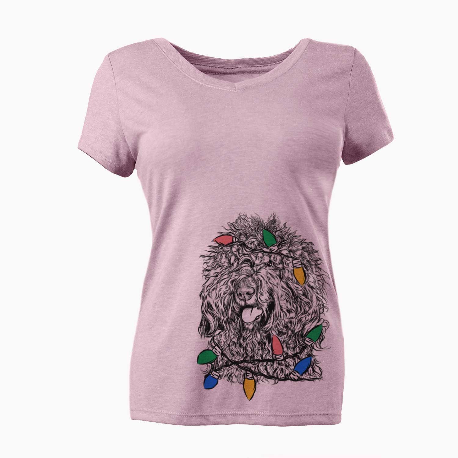 Christmas Lights Babs the Barbet - Women's V-neck Shirt