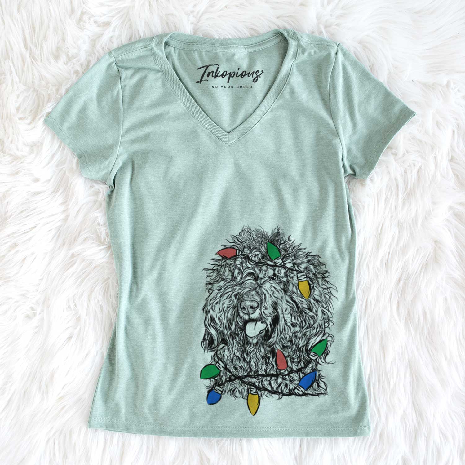 Christmas Lights Babs the Barbet - Women's V-neck Shirt