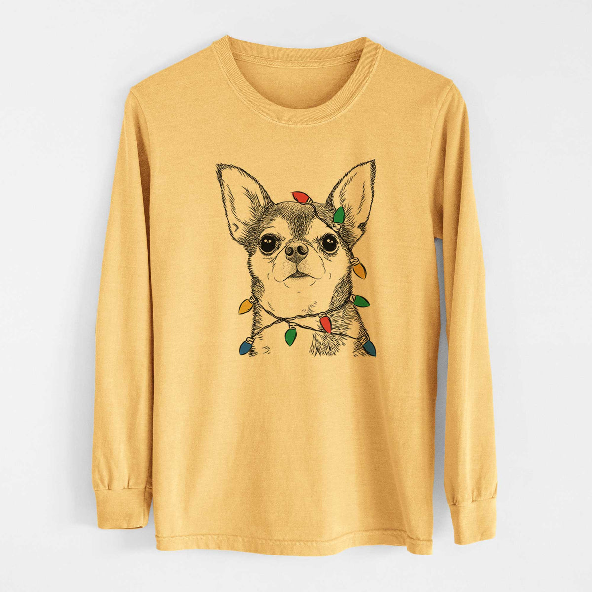 Christmas Lights Baby the Chihuahua - Heavyweight 100% Cotton Long Sleeve