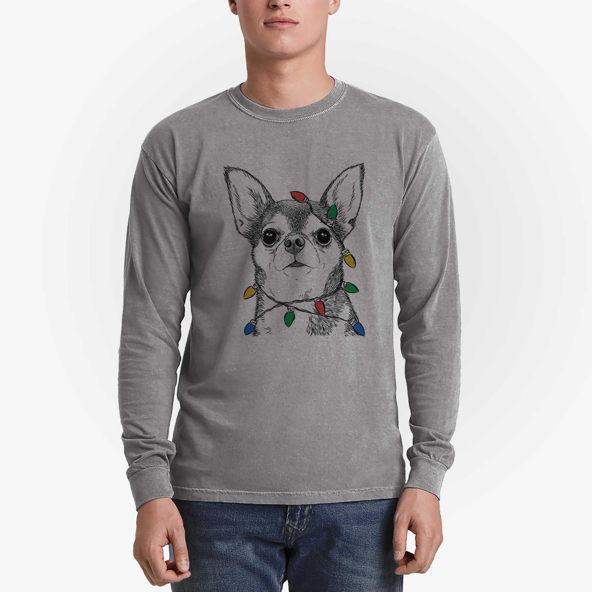 Christmas Lights Baby the Chihuahua - Heavyweight 100% Cotton Long Sleeve