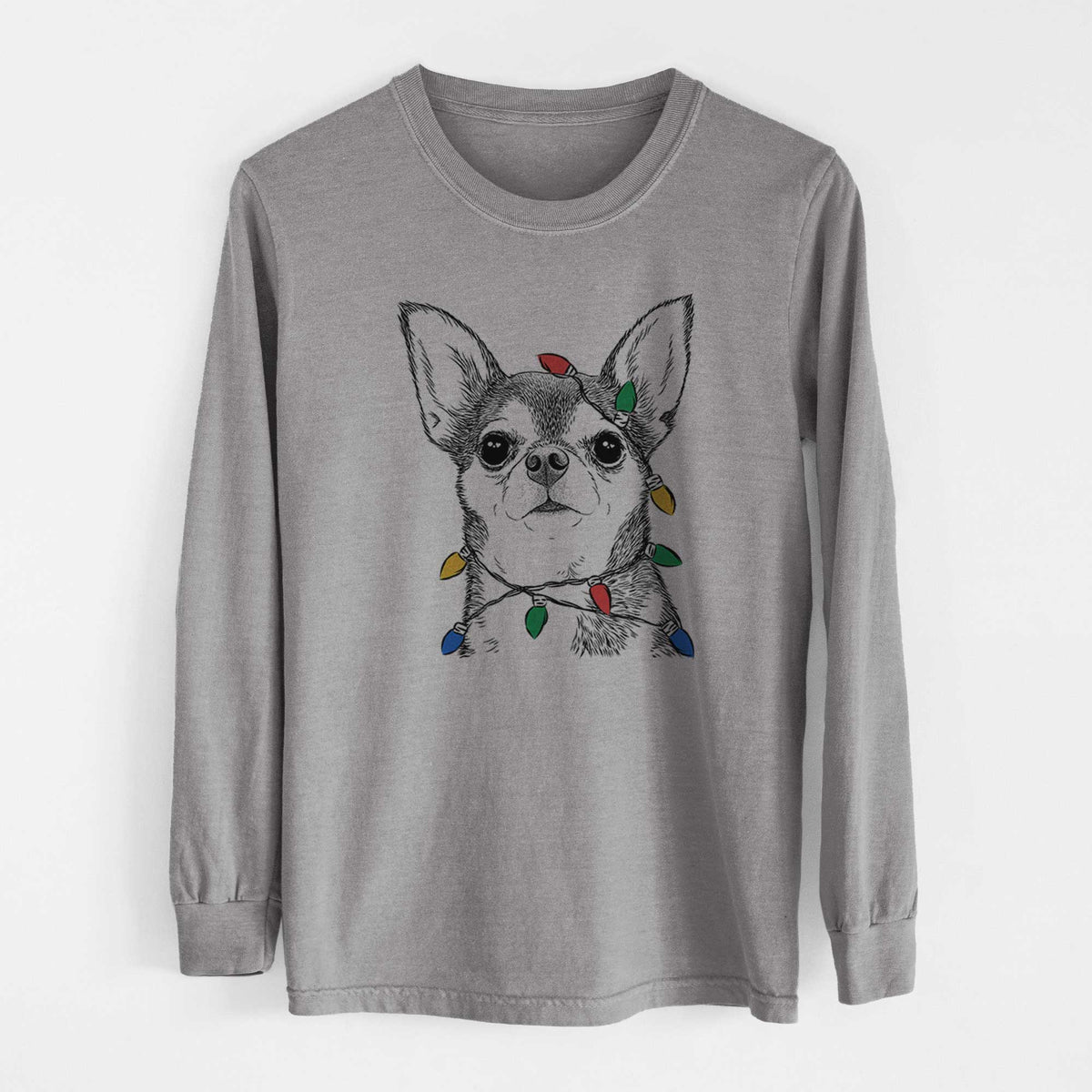 Christmas Lights Baby the Chihuahua - Heavyweight 100% Cotton Long Sleeve