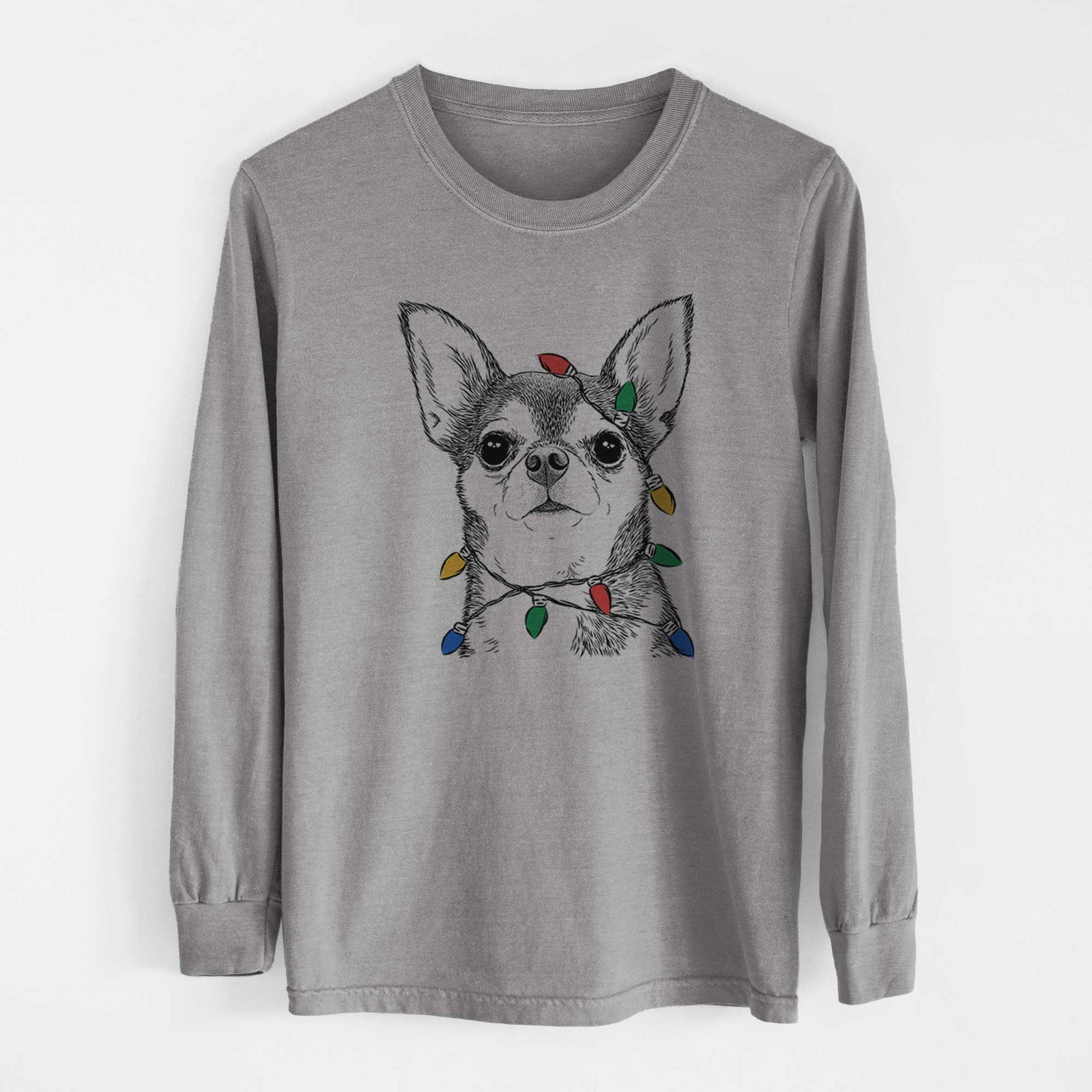 Christmas Lights Baby the Chihuahua - Heavyweight 100% Cotton Long Sleeve