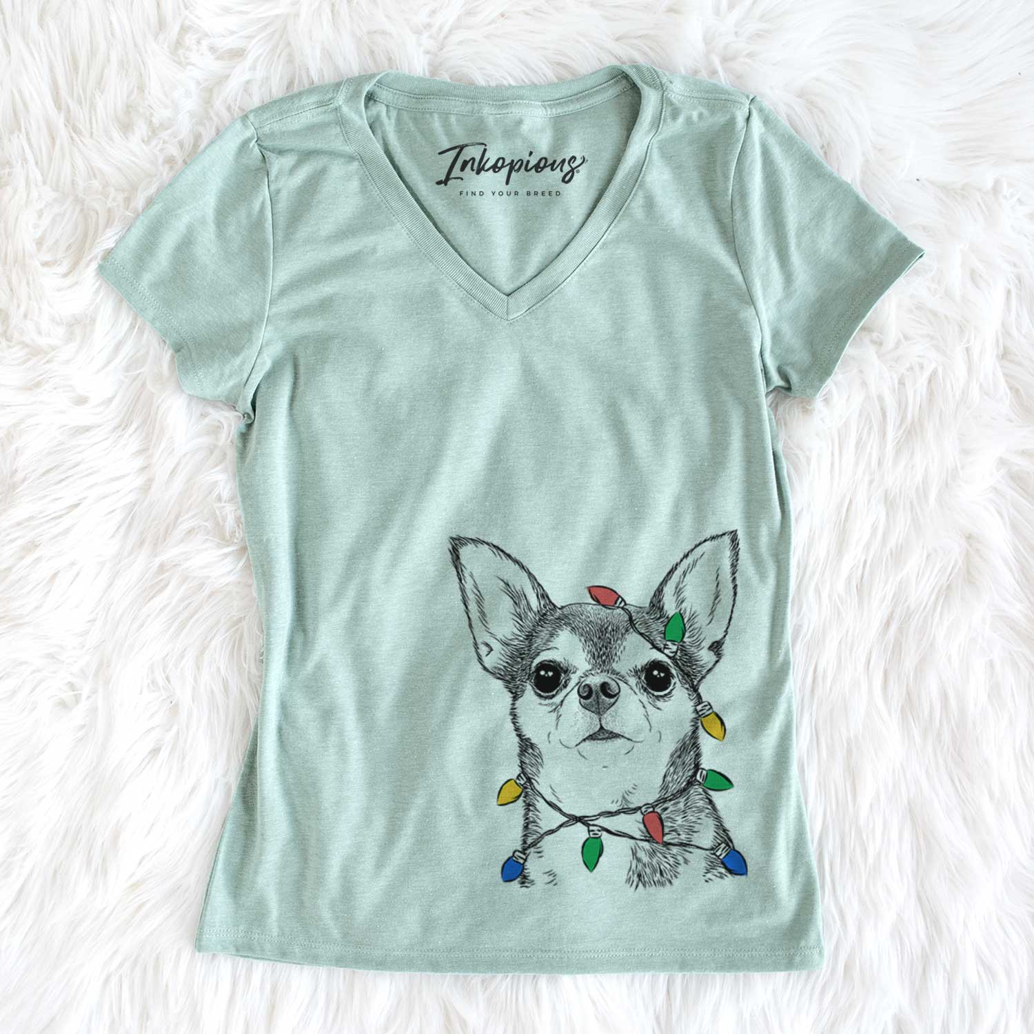 Christmas Lights Baby the Chihuahua - Women's V-neck Shirt