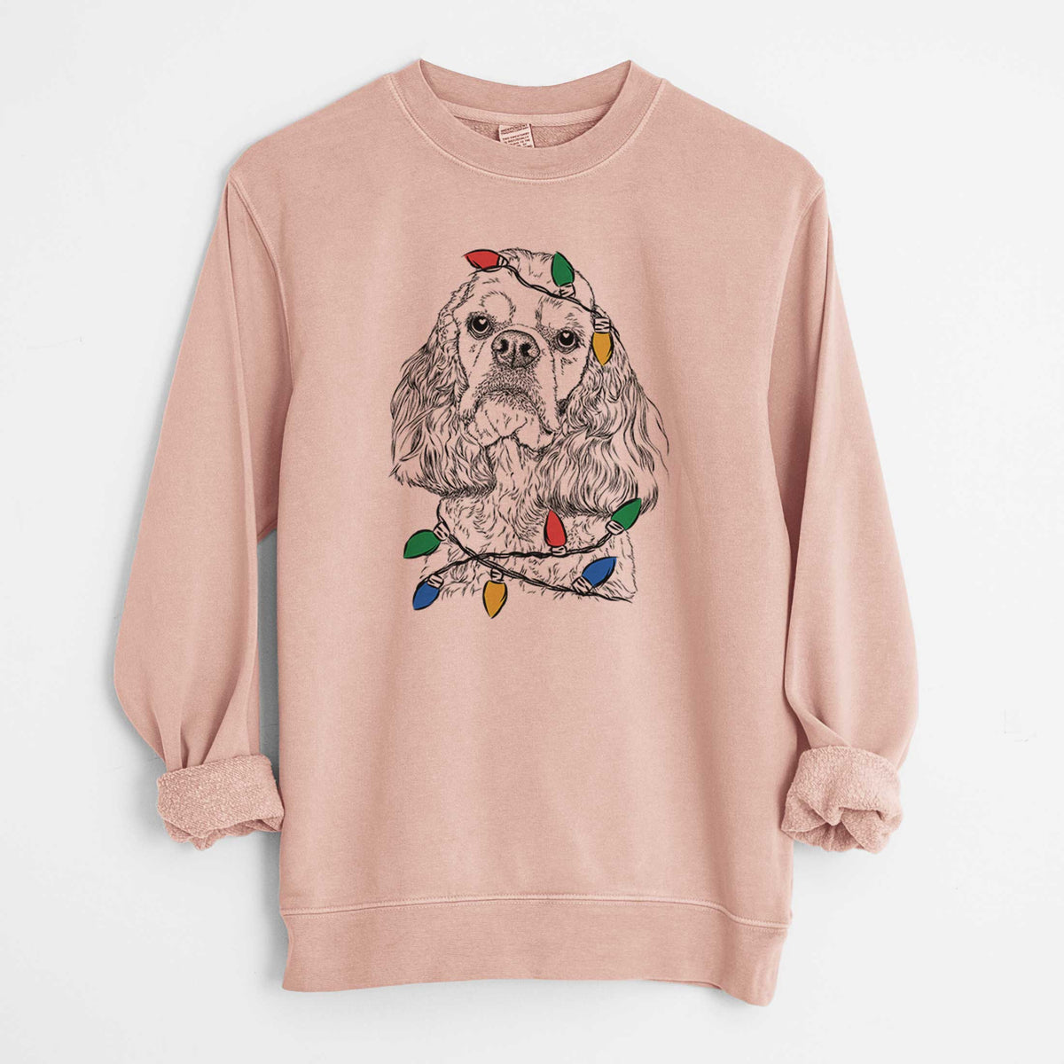 Christmas Lights Bailey the American Cocker Spaniel - Unisex Pigment Dyed Crew Sweatshirt