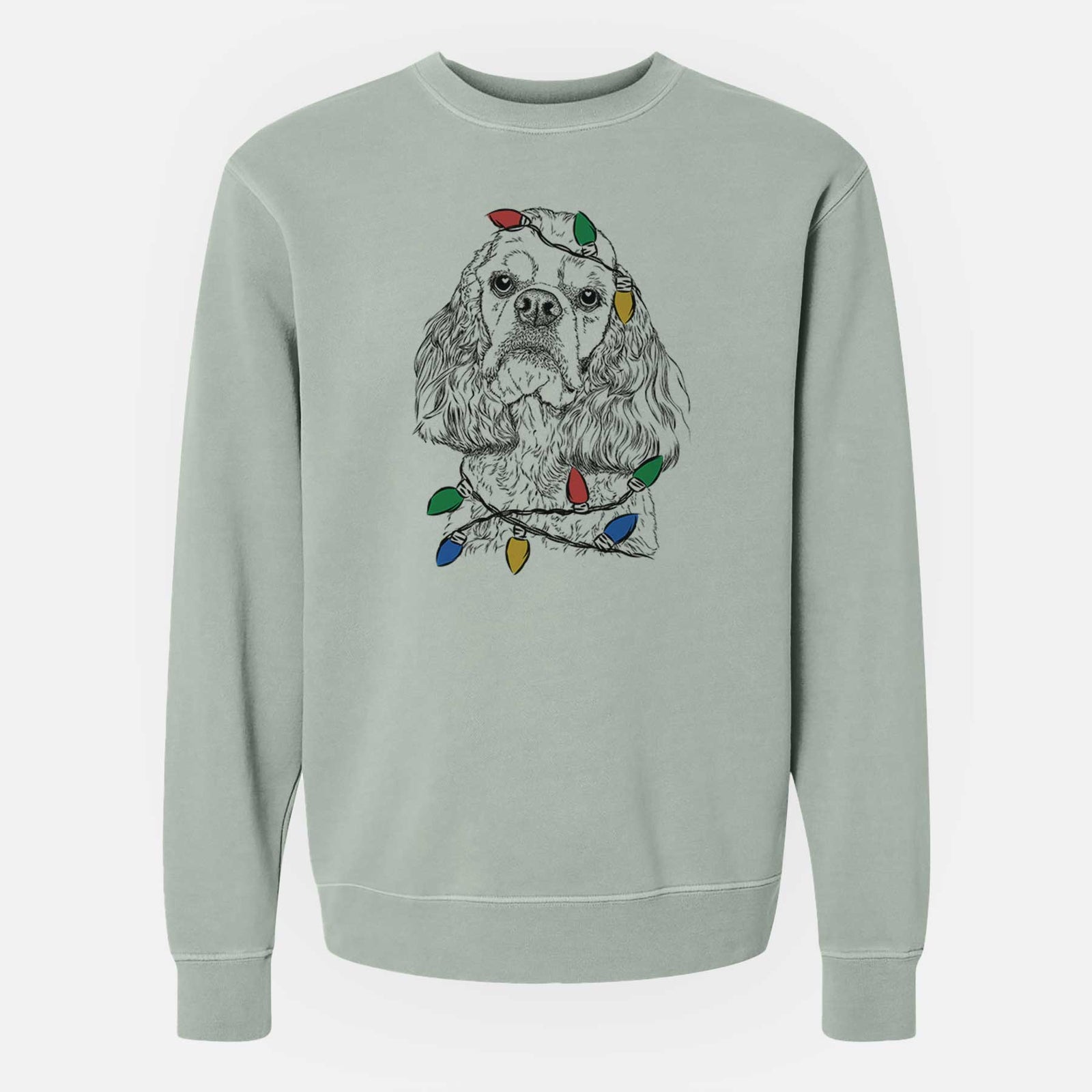 Christmas Lights Bailey the American Cocker Spaniel - Unisex Pigment Dyed Crew Sweatshirt