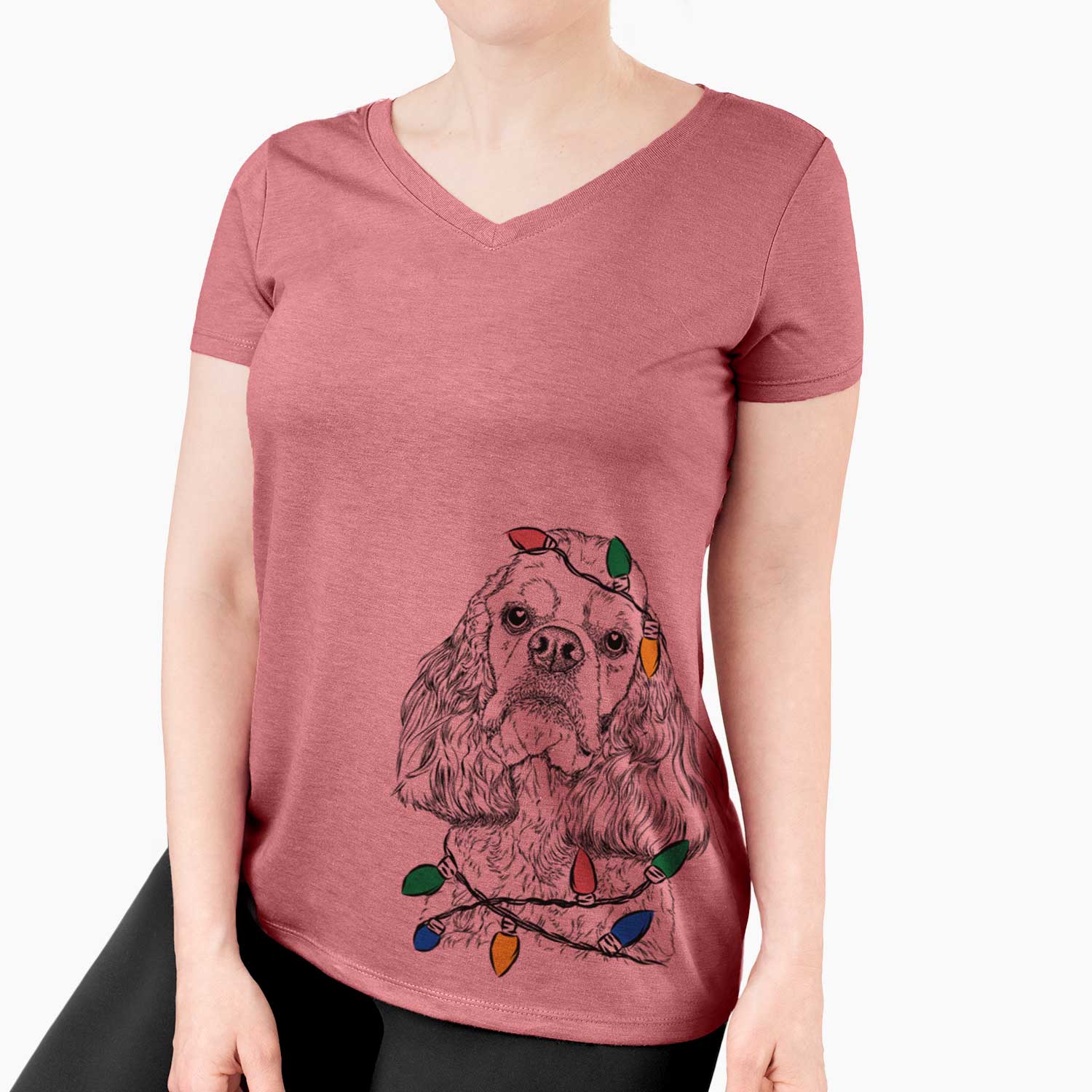 Christmas Lights Bailey the American Cocker Spaniel - Women's V-neck Shirt